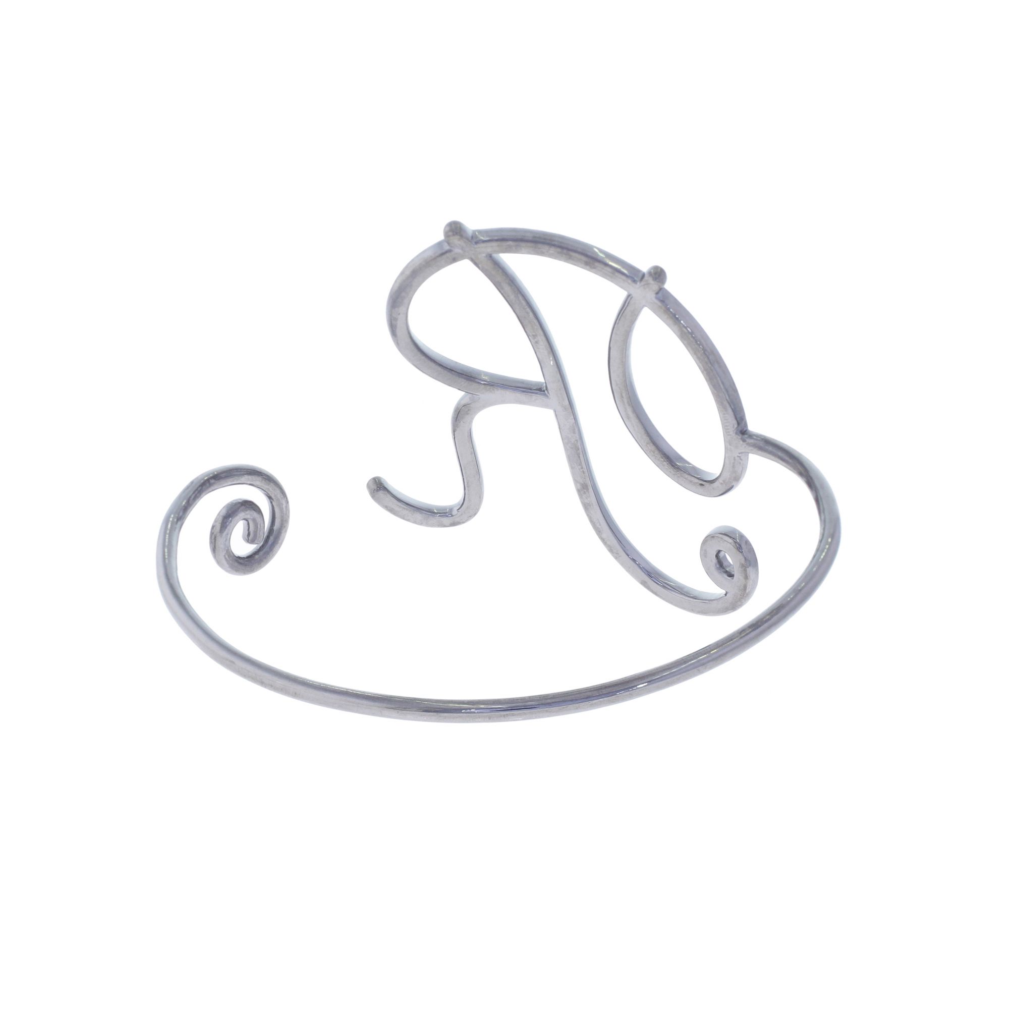 Sterling Silver Diamond Initial R Bangle