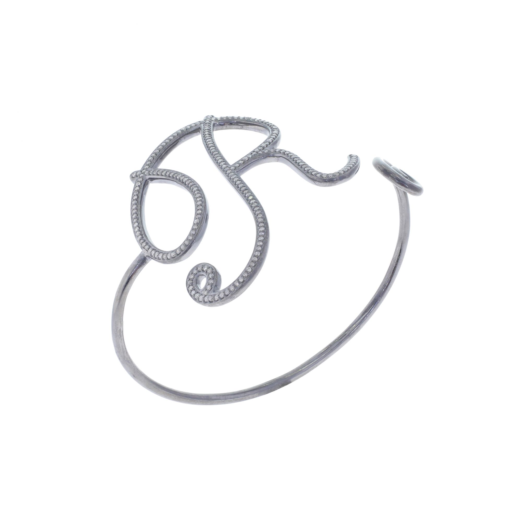 Sterling Silver Diamond Initial R Bangle