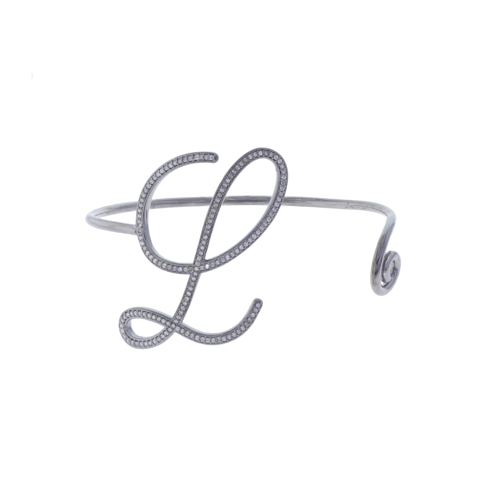 Sterling Silver Diamond Initial L Bangle