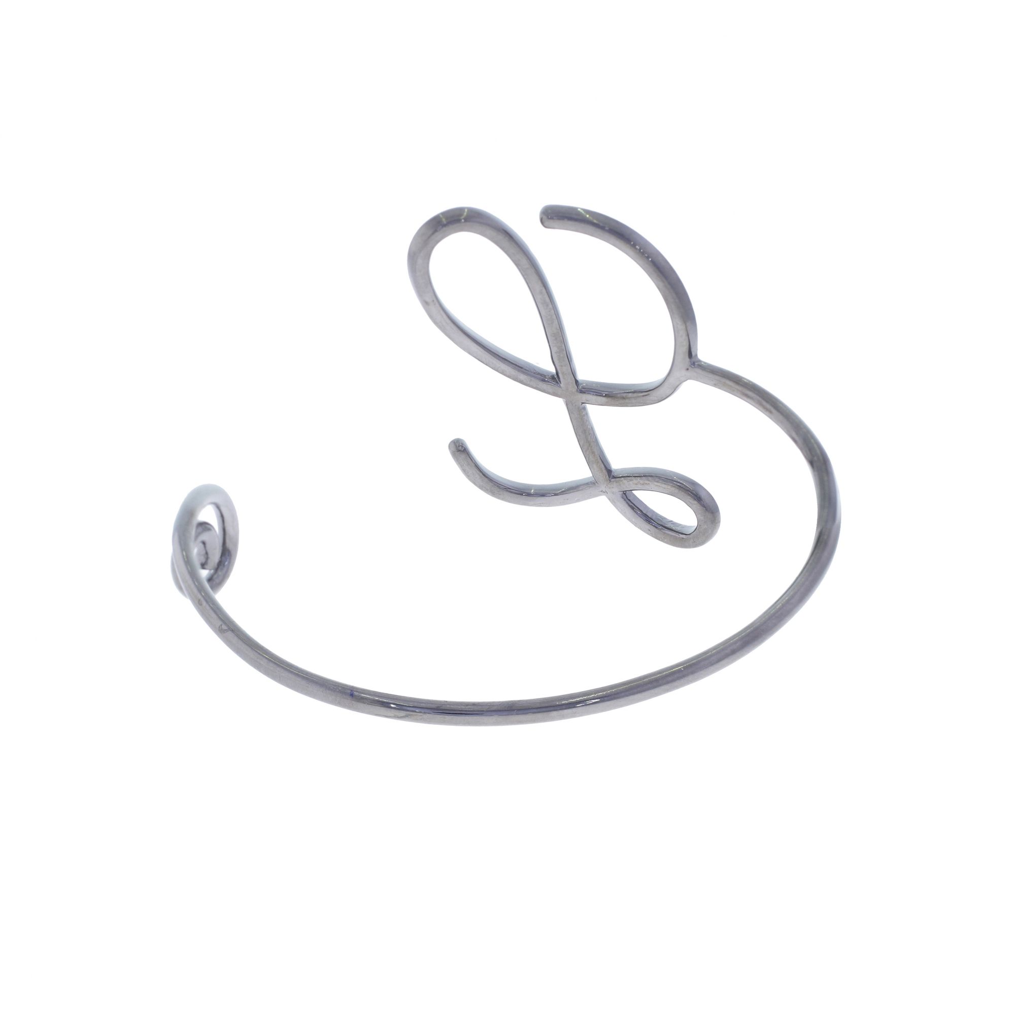 Sterling Silver Diamond Initial L Bangle