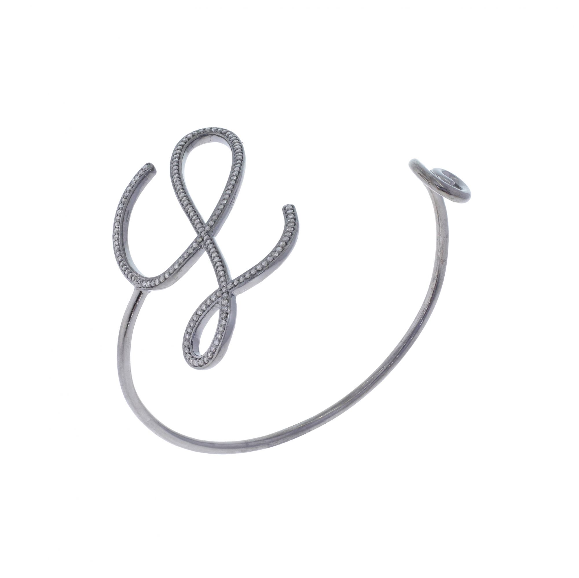 Sterling Silver Diamond Initial L Bangle