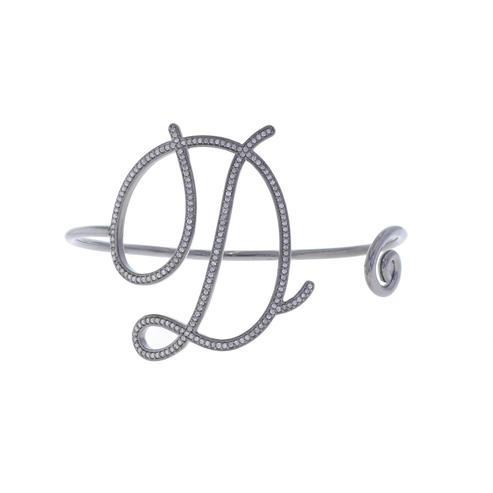 Sterling Silver Diamond Initial D Bangle