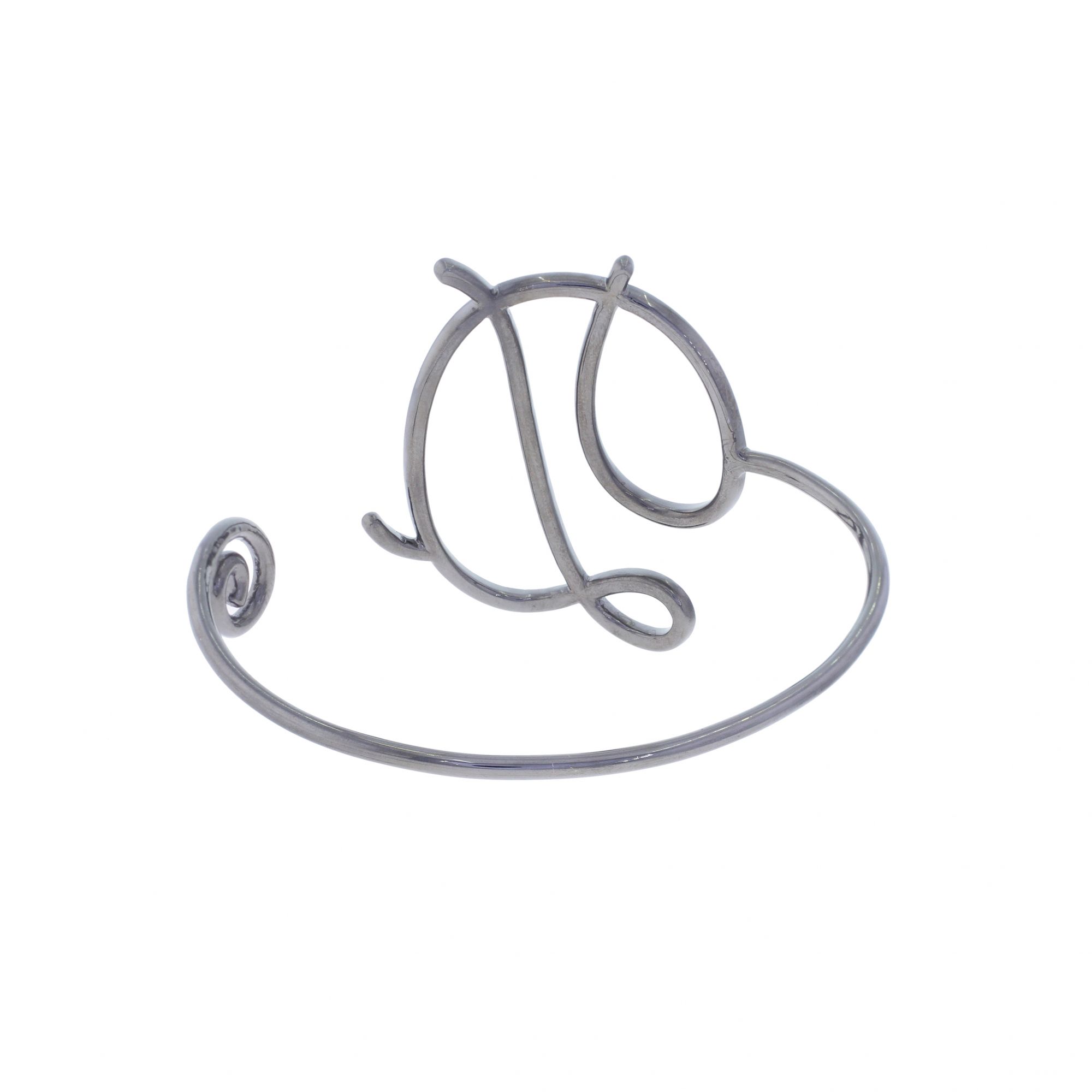 Sterling Silver Diamond Initial D Bangle