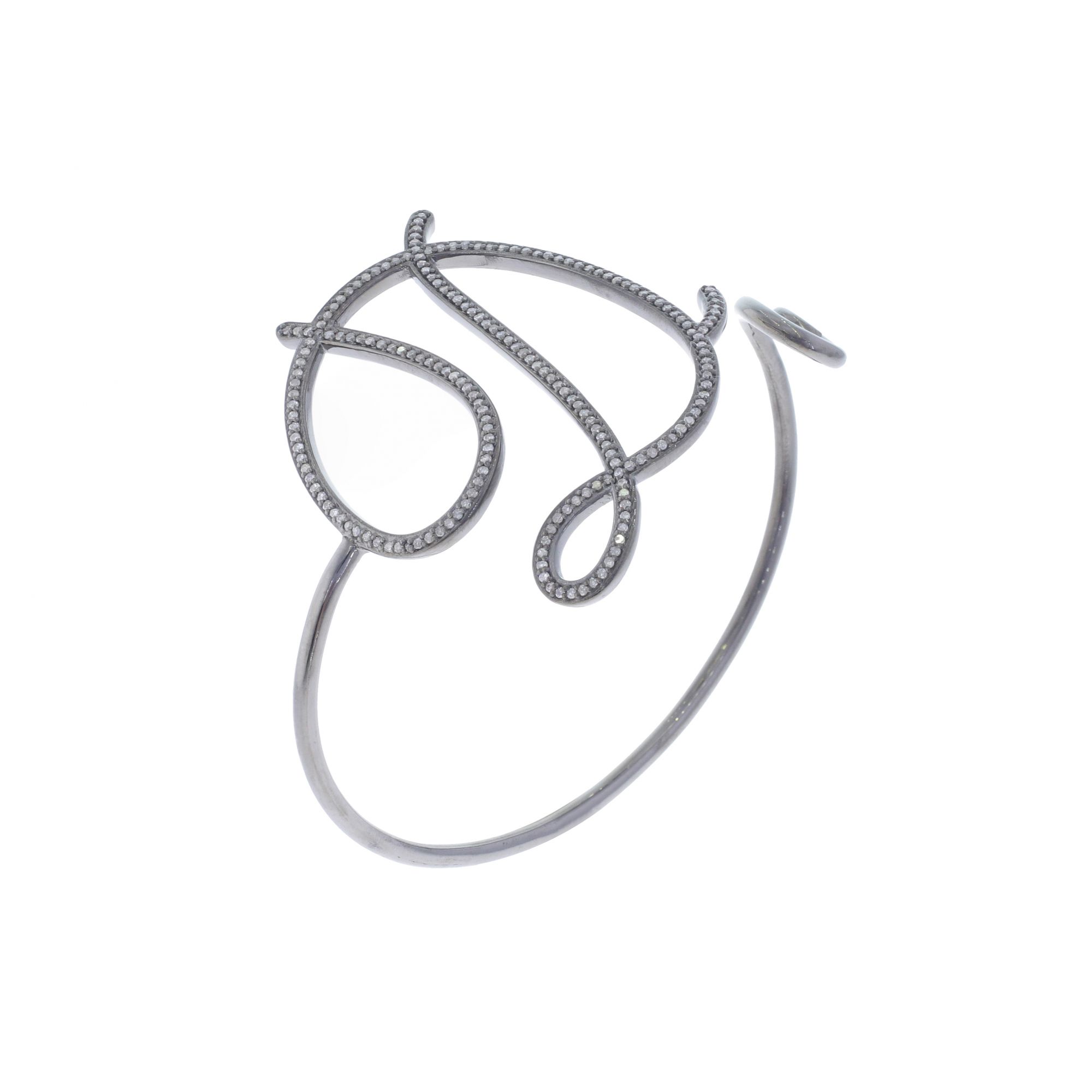 Sterling Silver Diamond Initial D Bangle