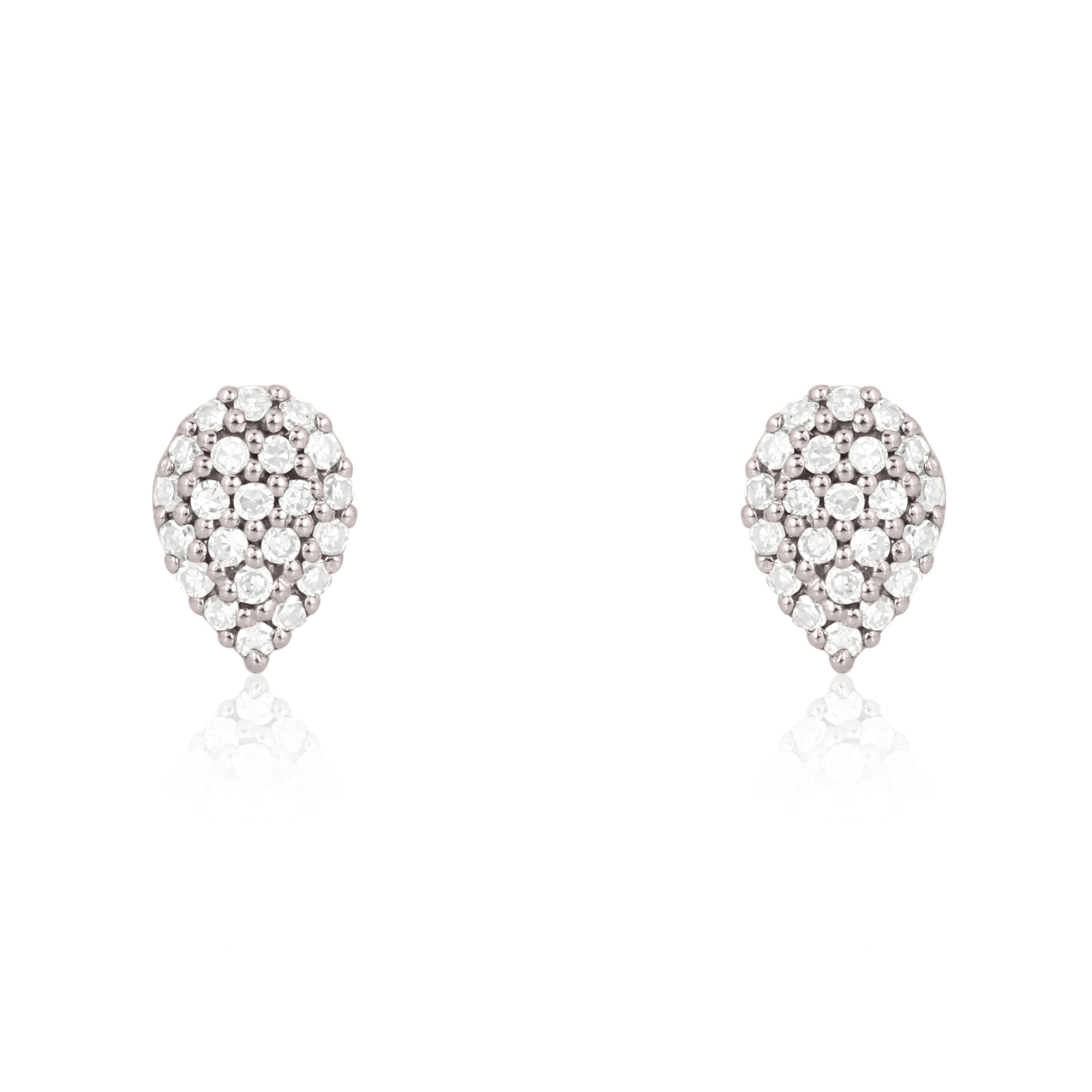 Sterling Silver Pave Diamond Pear Stud