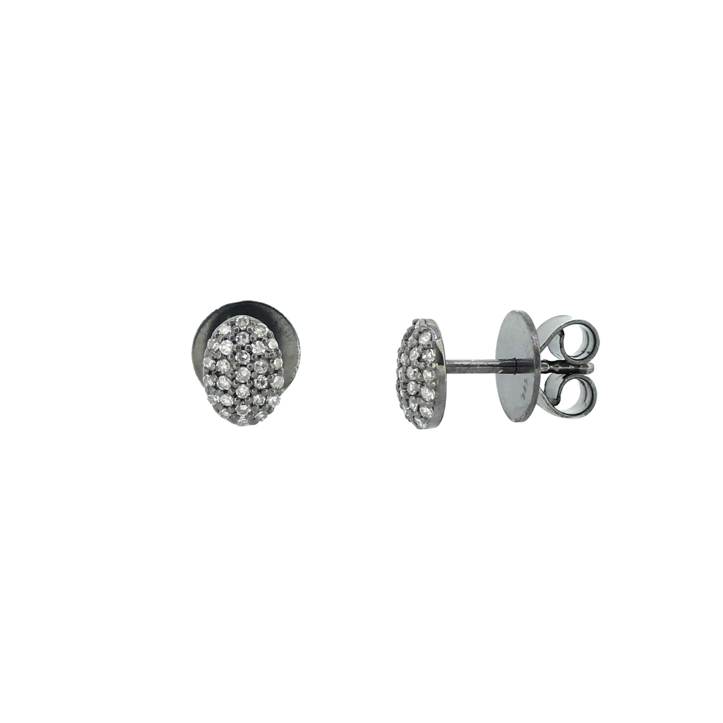 Sterling Silver Pave Diamond Oval Studs