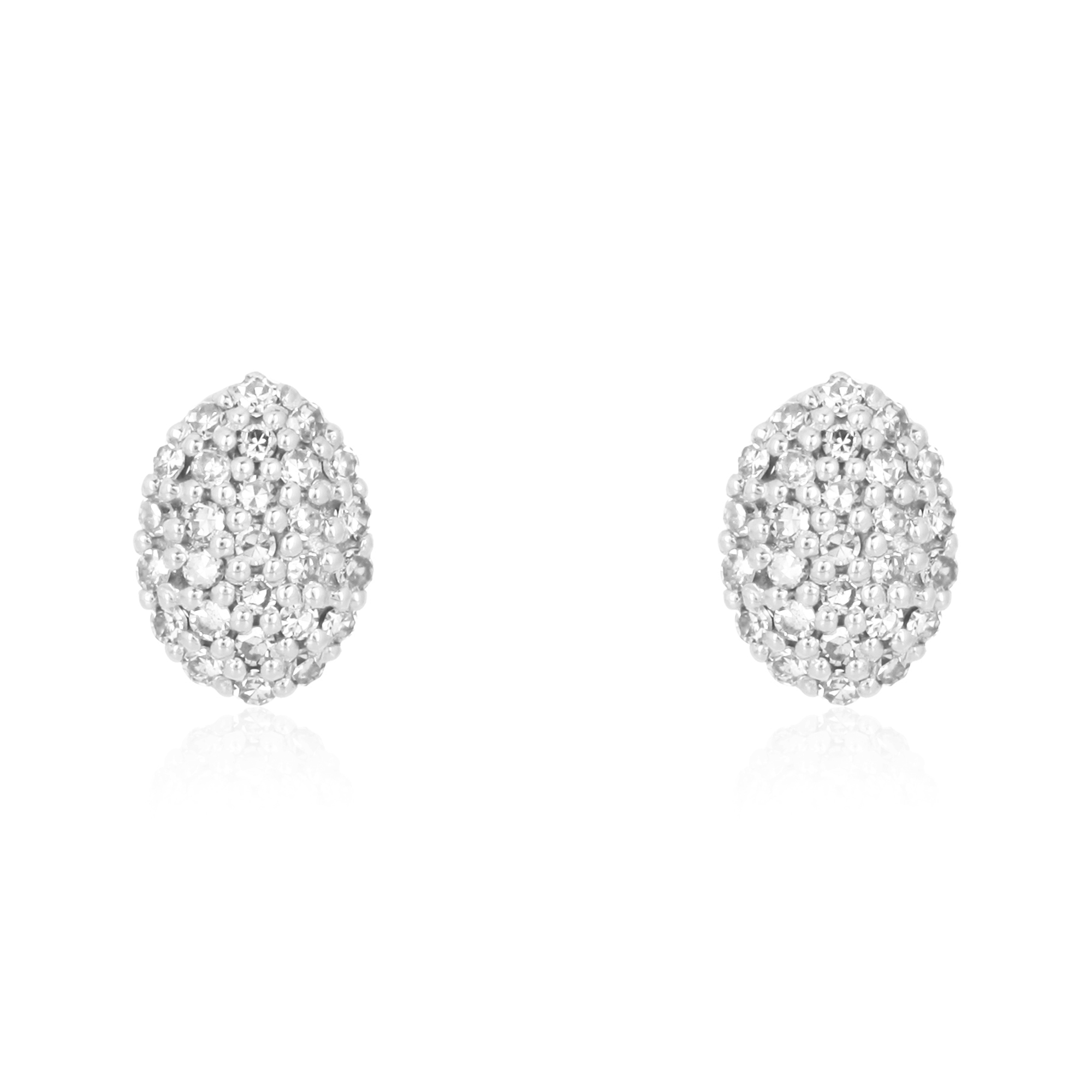 Sterling Silver Pave Diamond Oval Studs