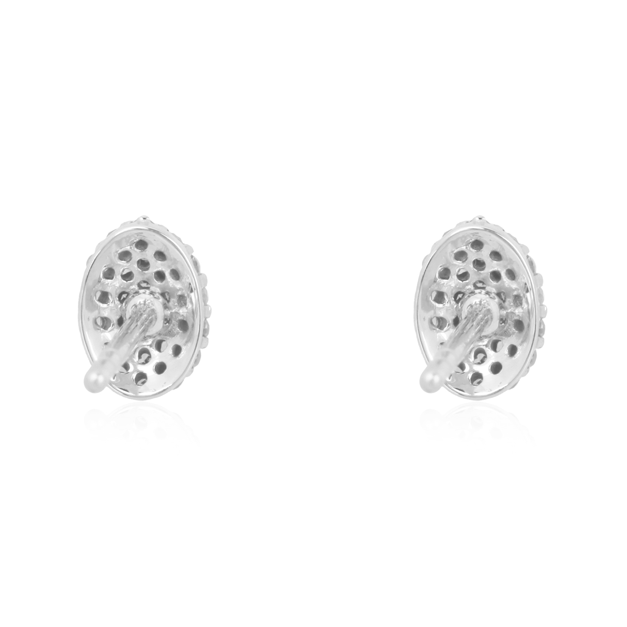 Sterling Silver Pave Diamond Oval Studs