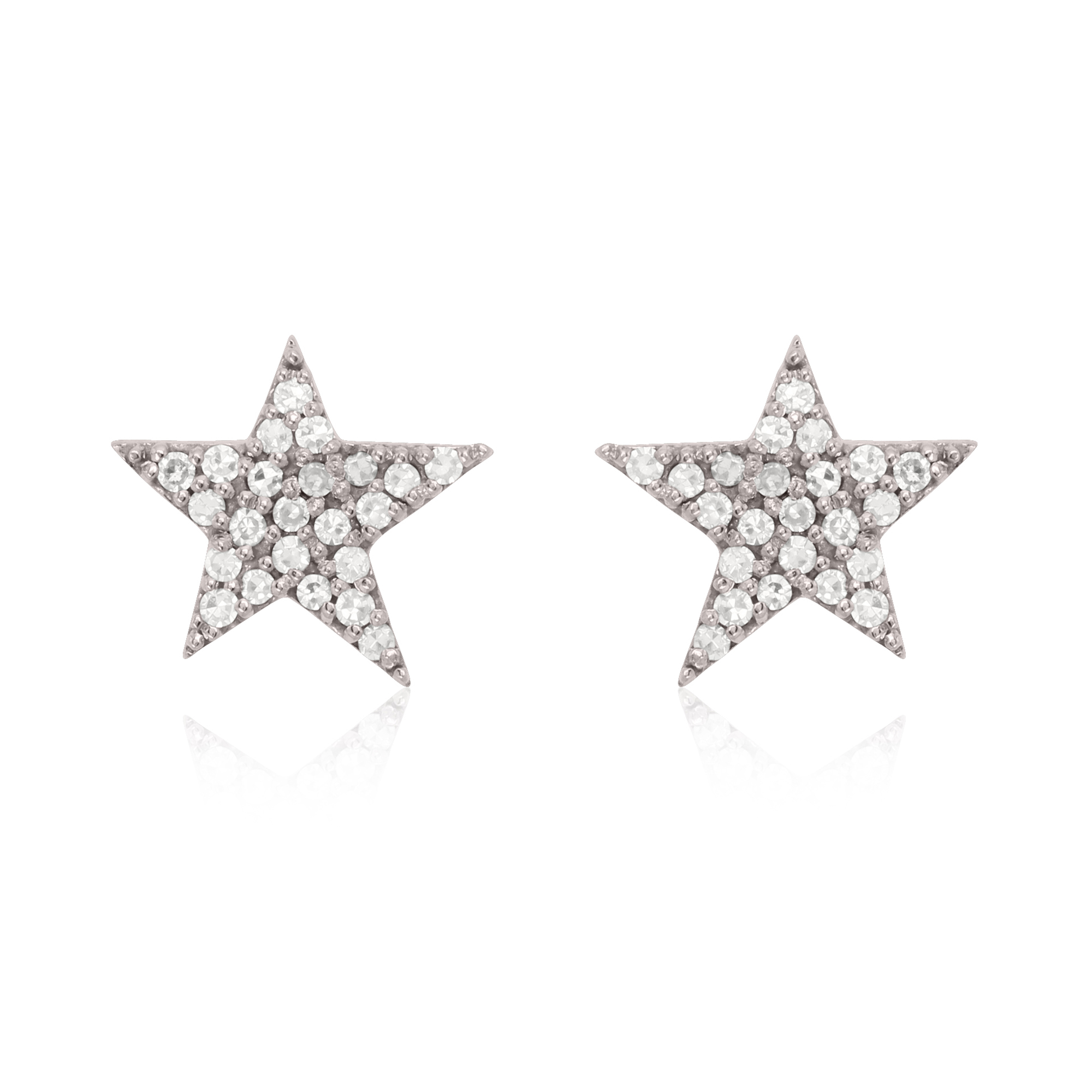 Sterling Silver Pave Diamond Star Studs