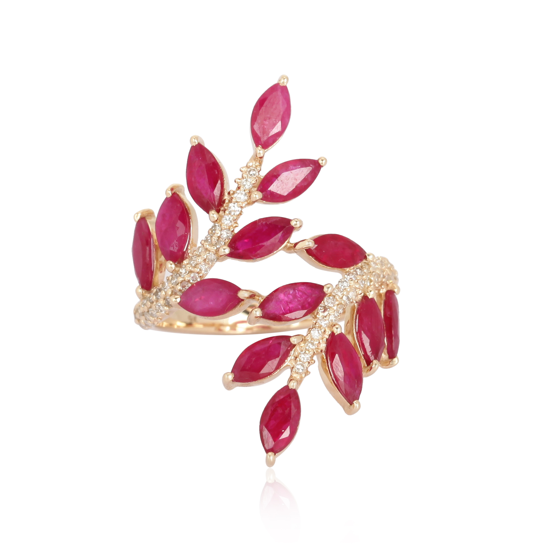Yellow Gold Ruby leaf Diamond Ring