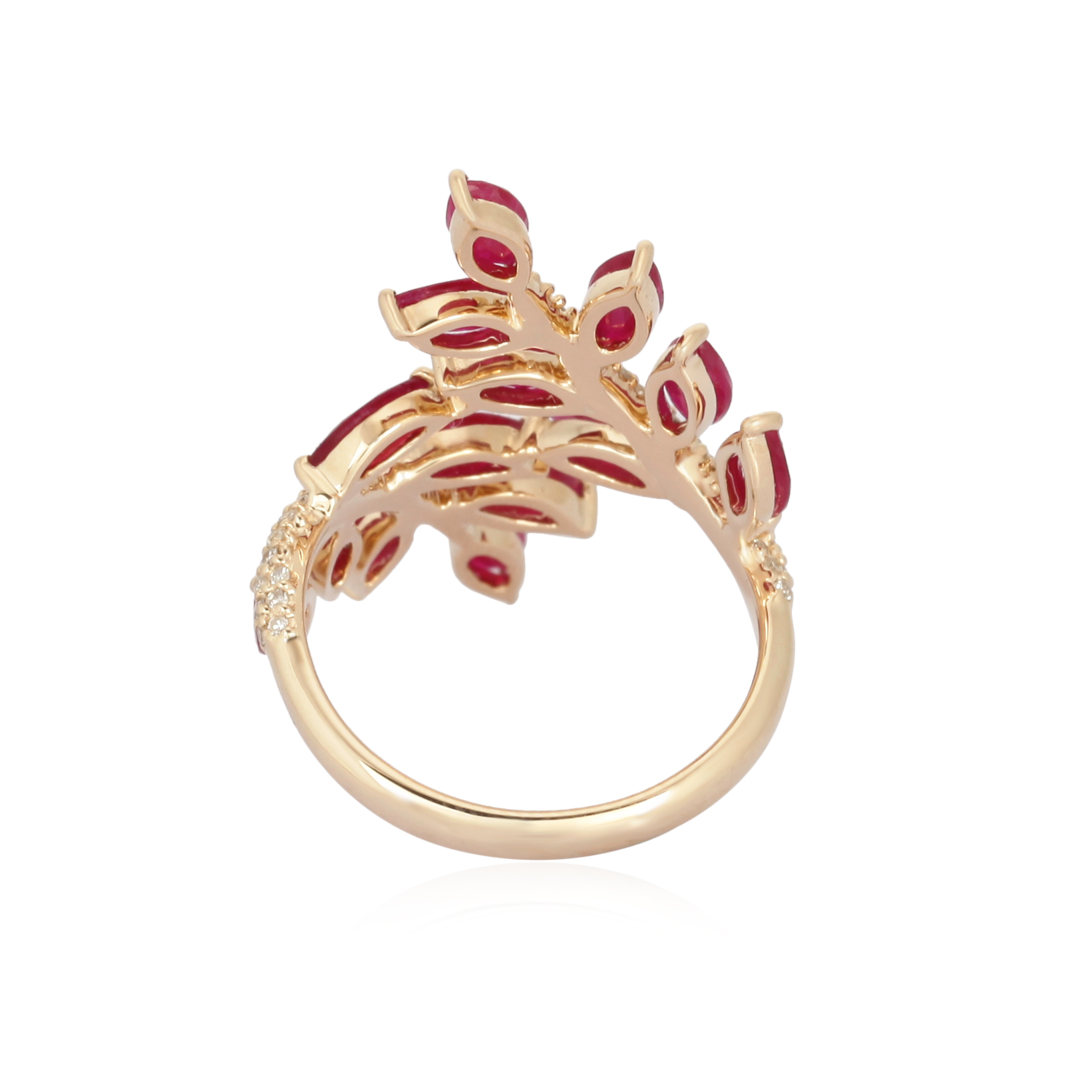 Yellow Gold Ruby leaf Diamond Ring