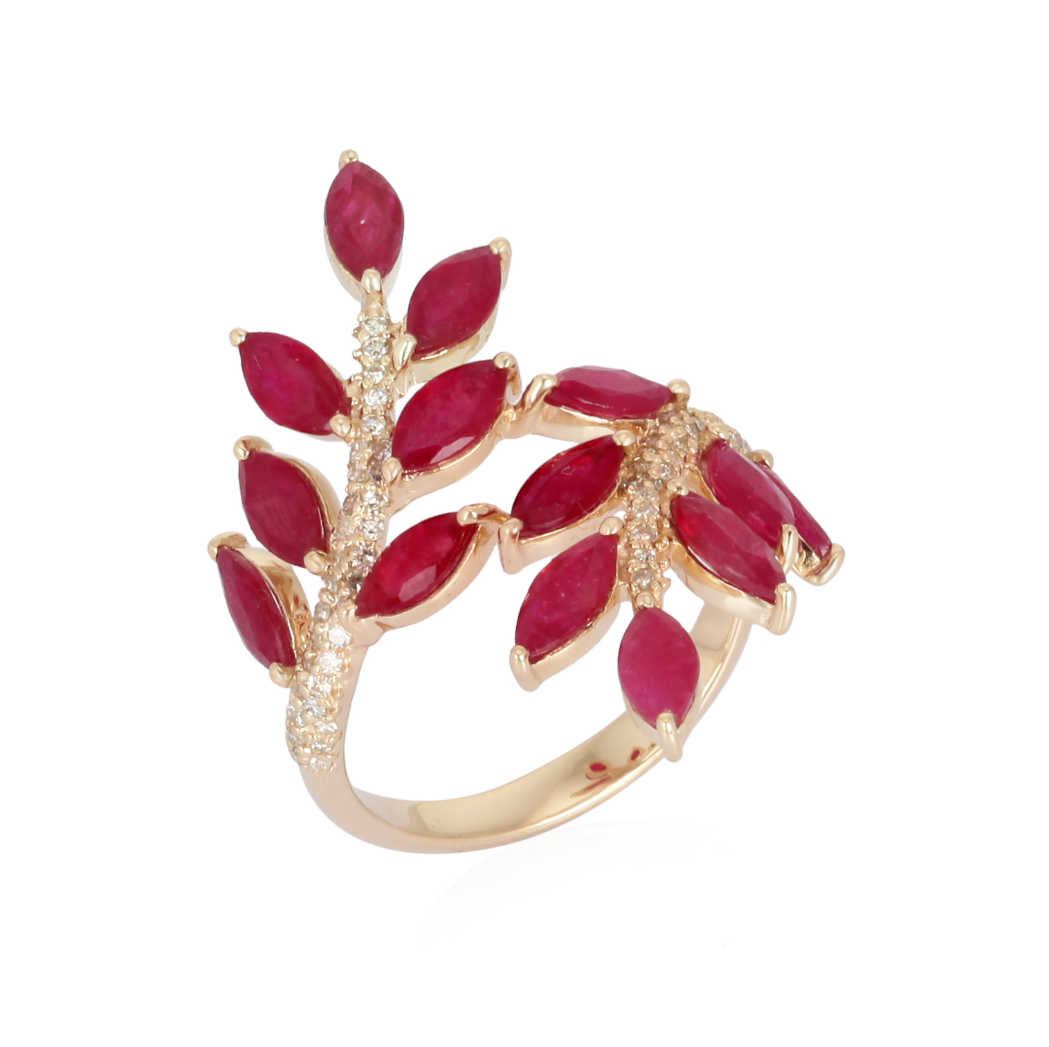 Yellow Gold Ruby leaf Diamond Ring