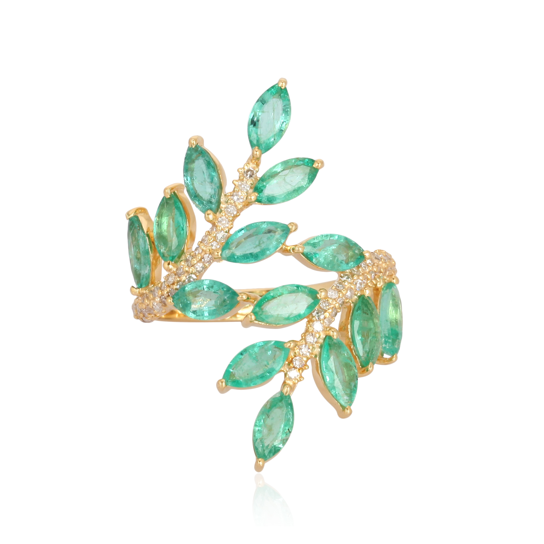 Yellow Gold Emerald leaf Diamond Ring