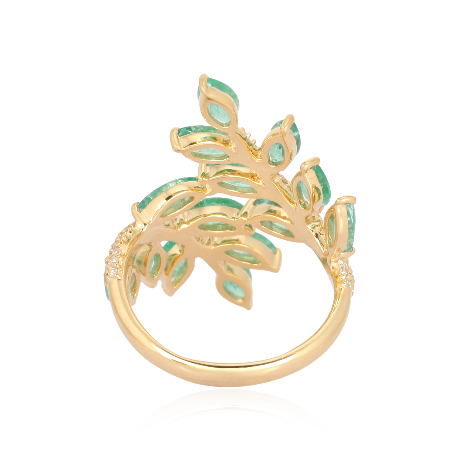 Yellow Gold Emerald leaf Diamond Ring