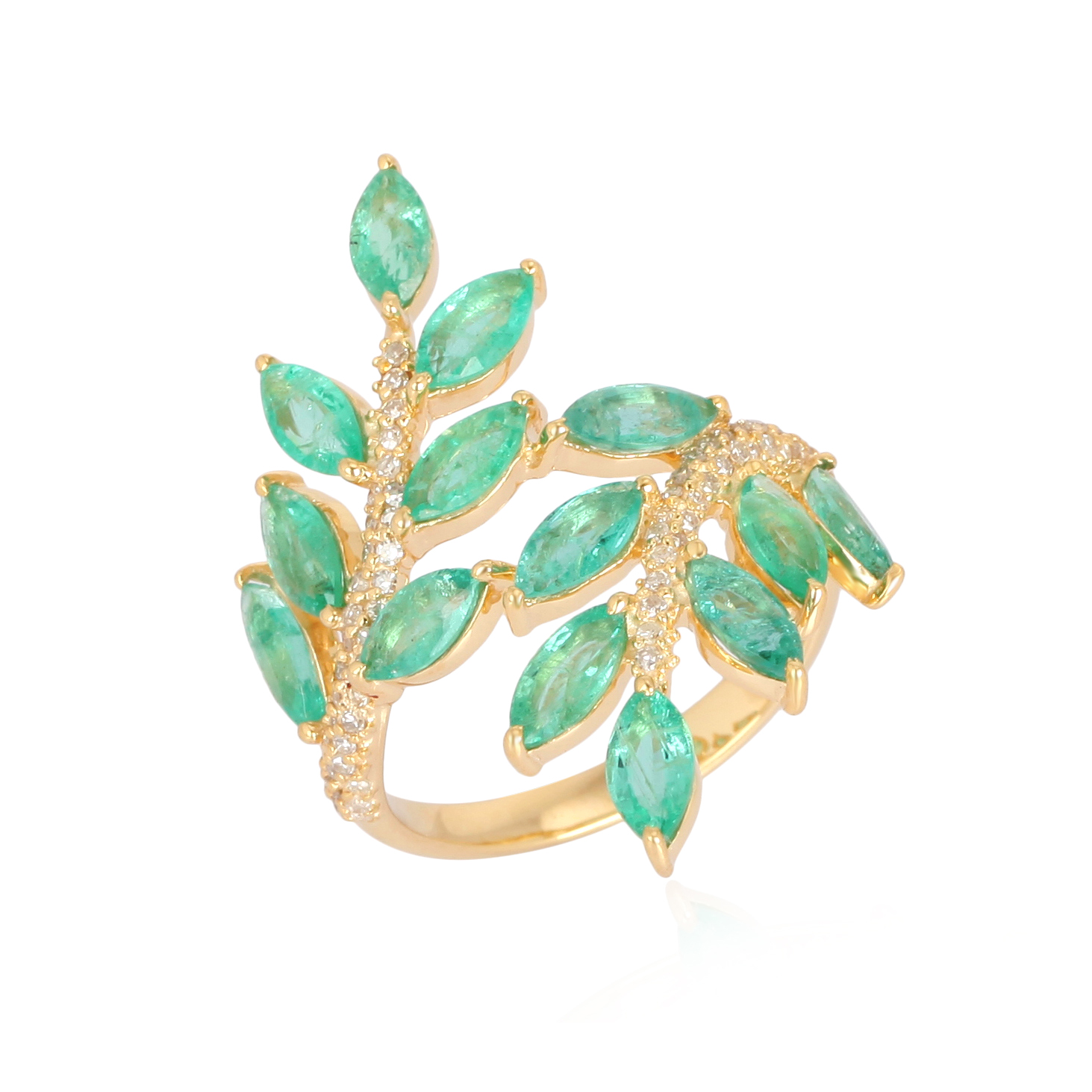 Yellow Gold Emerald leaf Diamond Ring