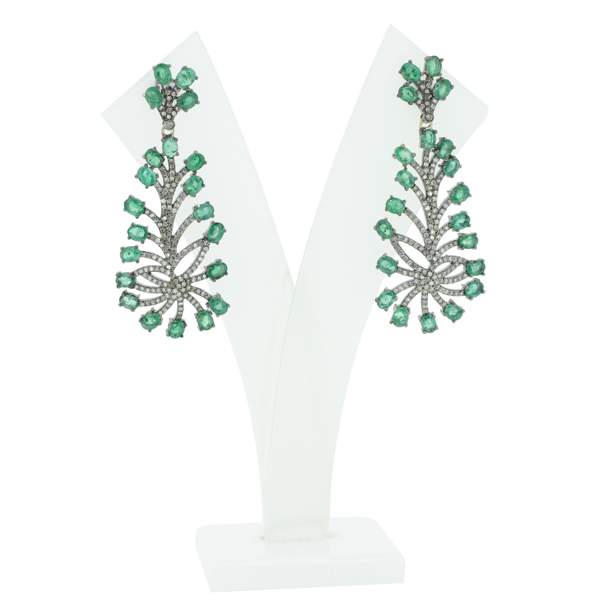 Sterling Silver Emerald and Diamond Dangle Earrings