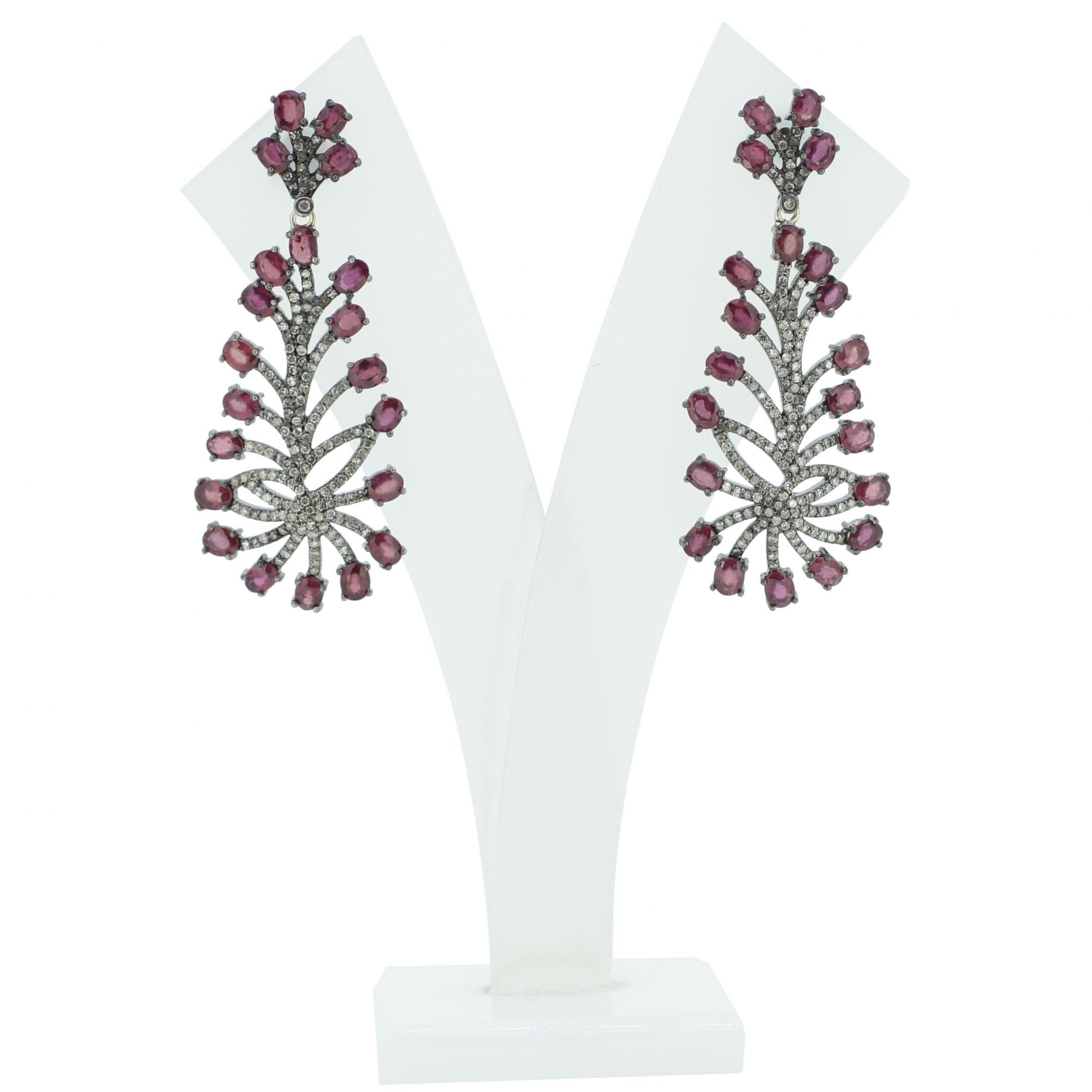 Sterling Silver Ruby and Diamond Dangle Earrings