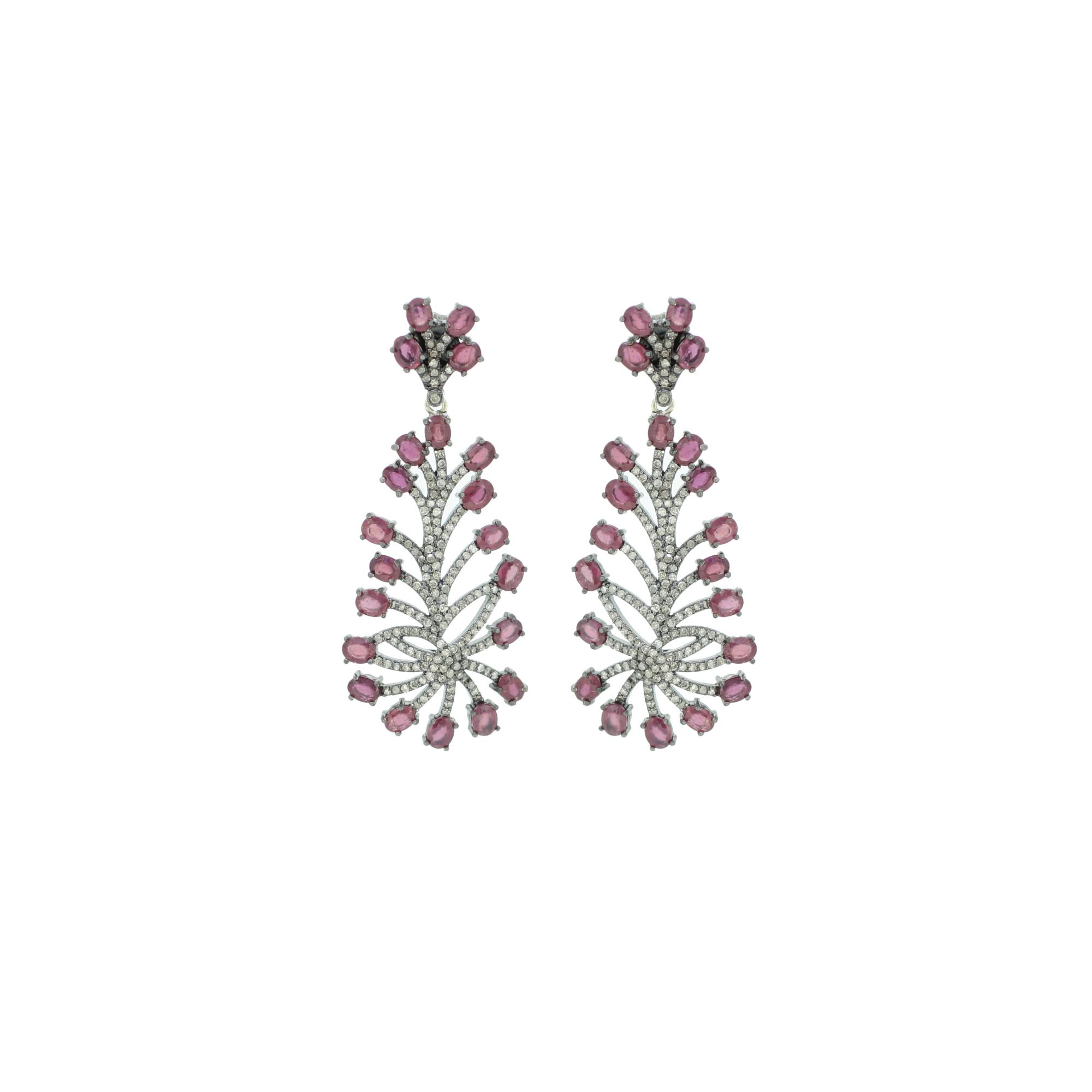 Sterling Silver Ruby and Diamond Dangle Earrings