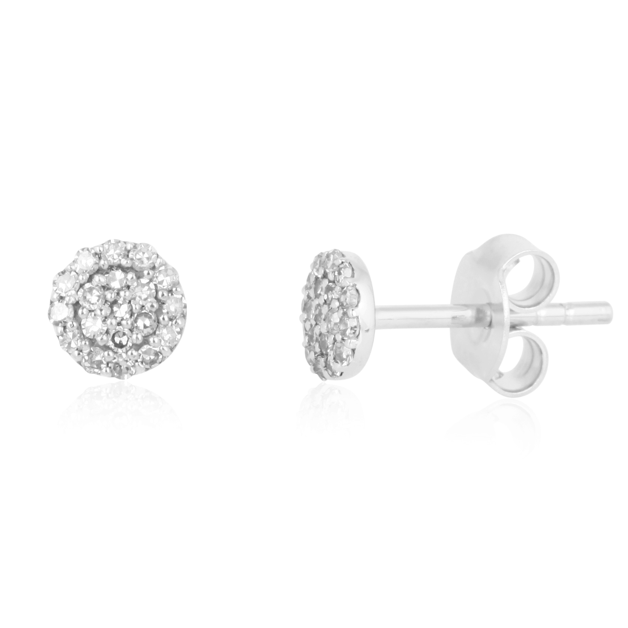 Sterling Silver Round Pave Diamond Studs