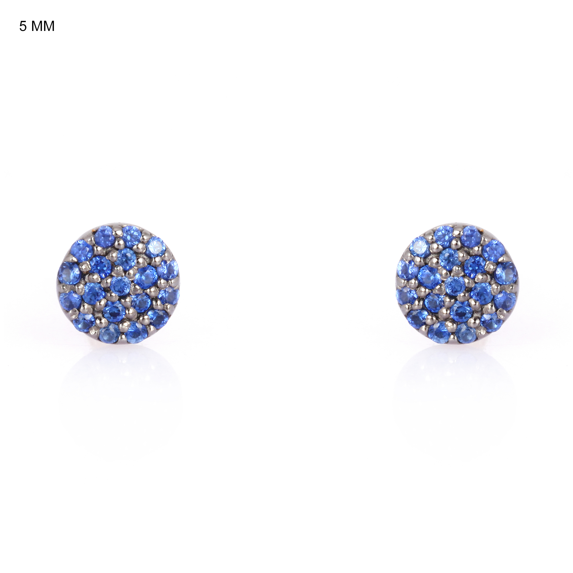 Sterling Silver Round Pave Blue Sapphire Studs
