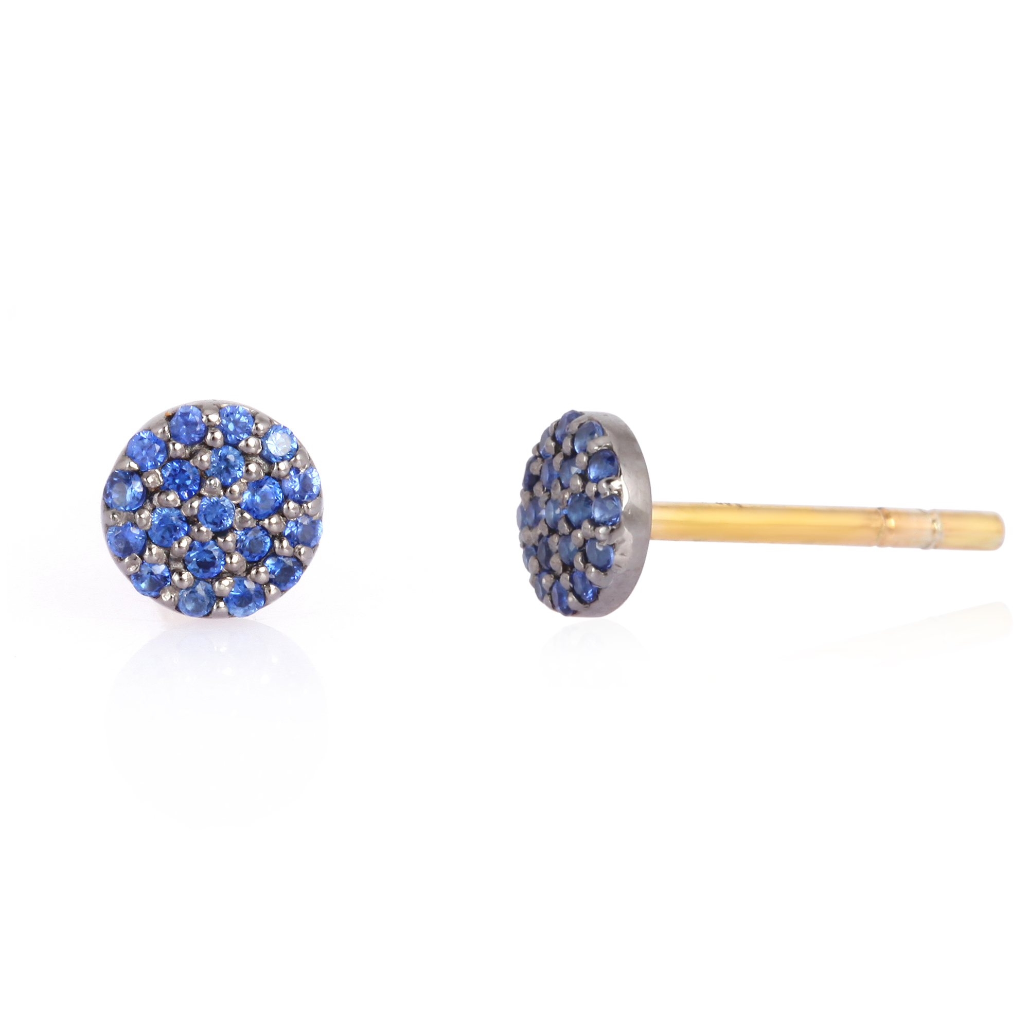 Sterling Silver Round Pave Blue Sapphire Studs
