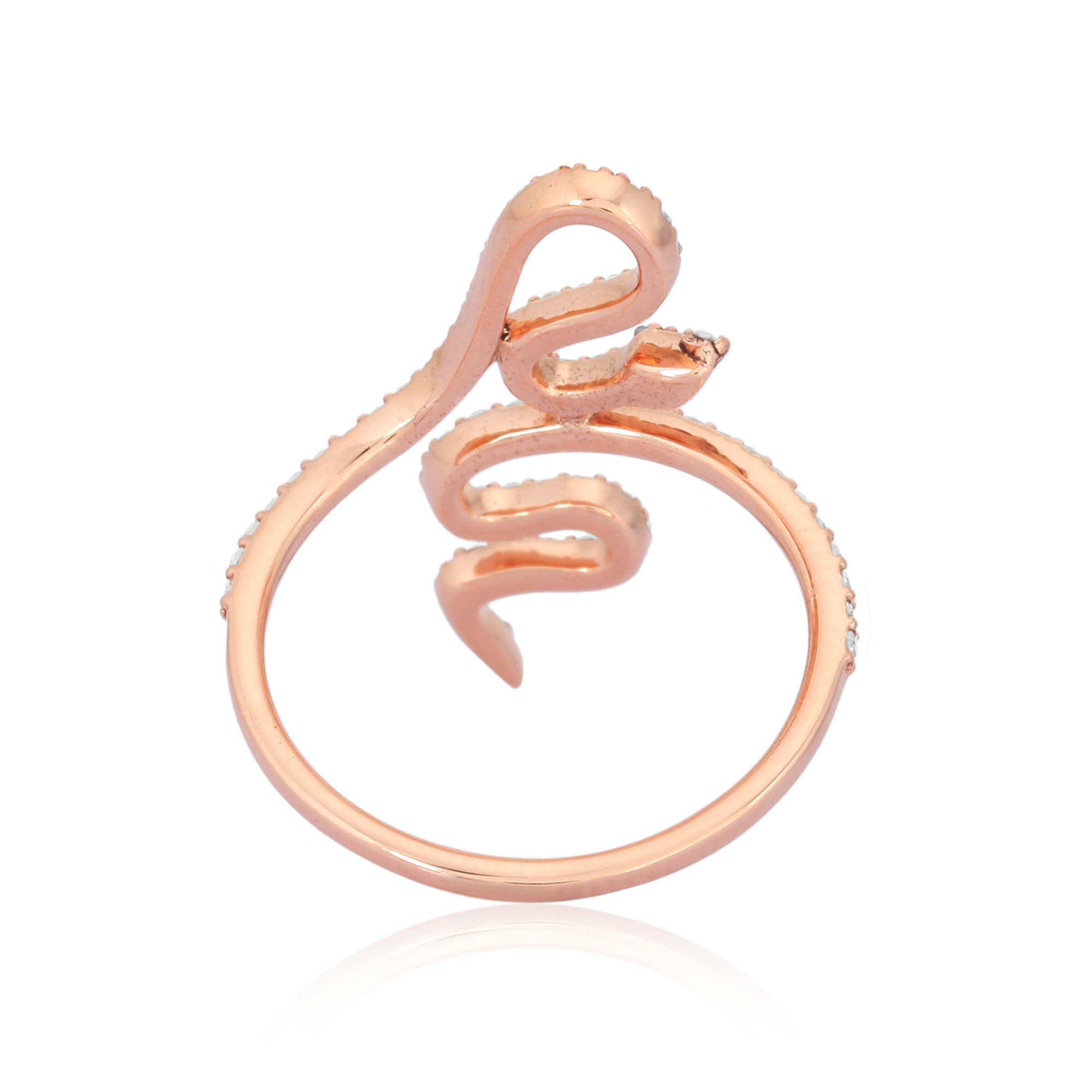 Rose Gold Diamond Snake Ring with Ruby Eyes