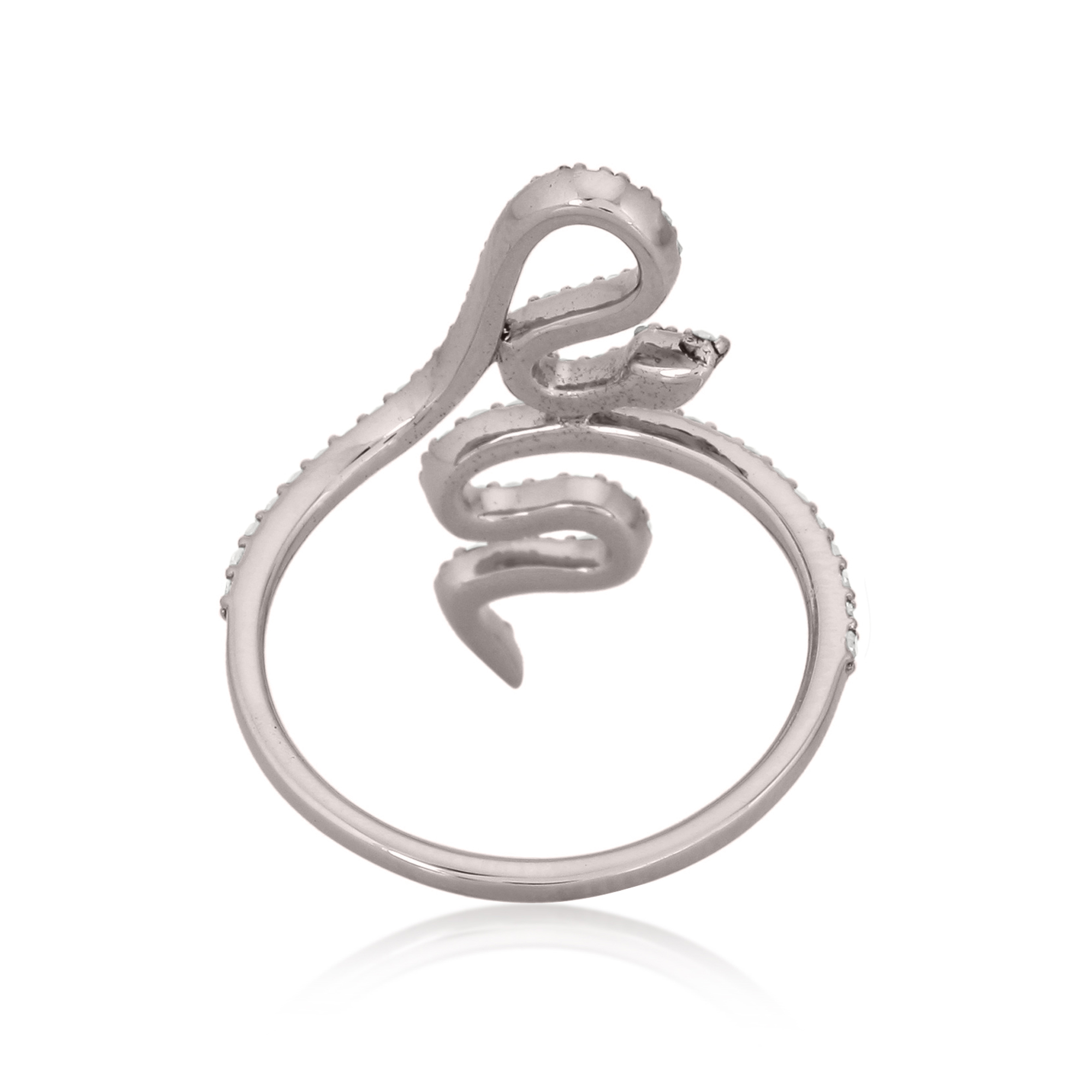 Sterling Silver Diamond Snake Ring with Ruby Eyes
