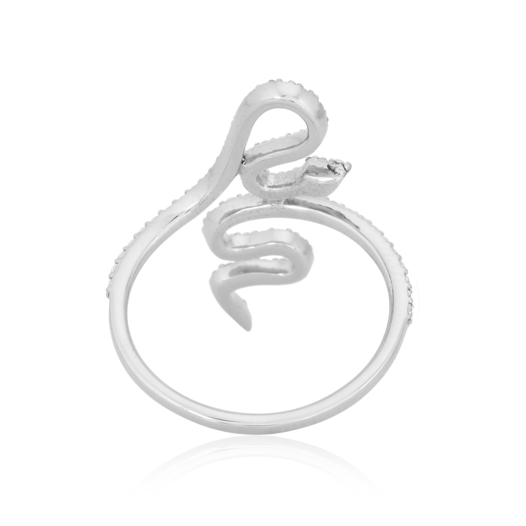 White Gold Diamond Snake Ring with Ruby Eyes