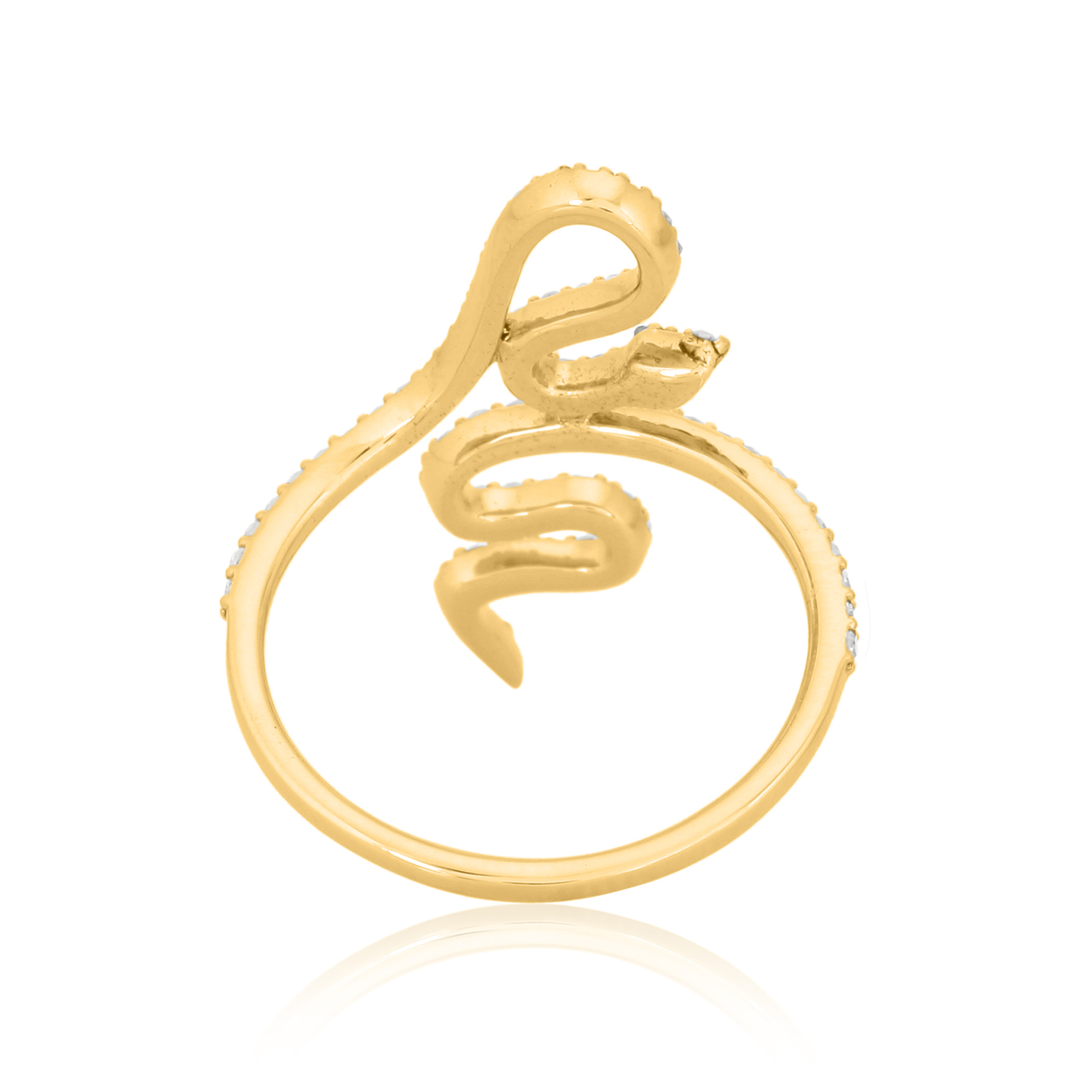 Yellow Gold Diamond Snake Ring with Ruby Eyes