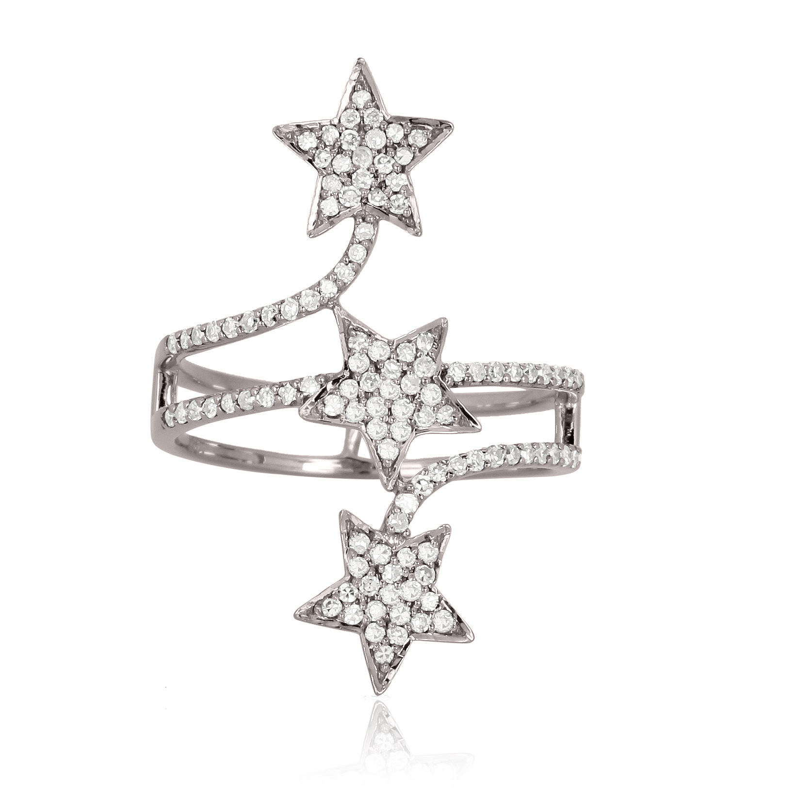 Sterling Silver Three Star Diamond Ring
