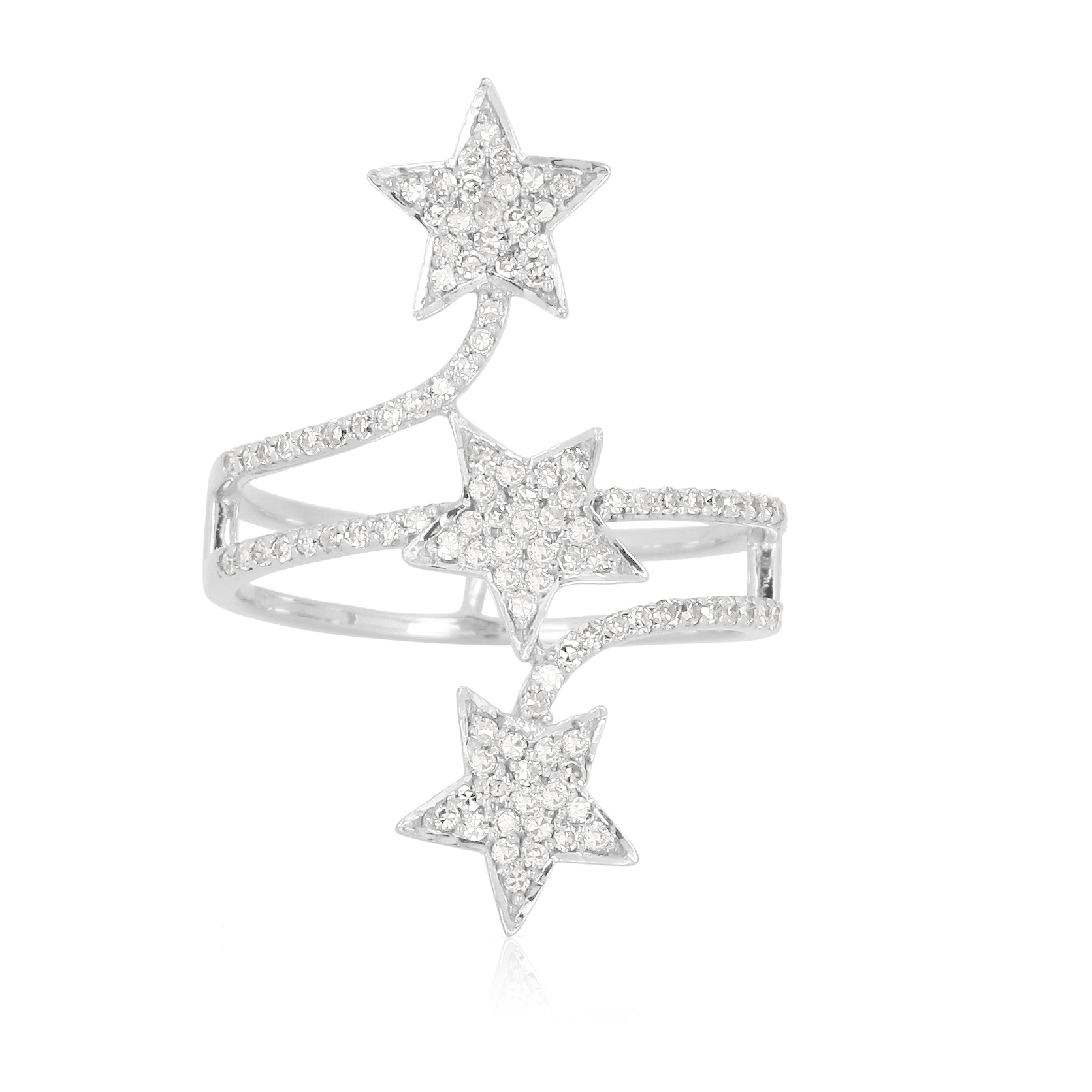 White Gold Three Star Diamond Ring