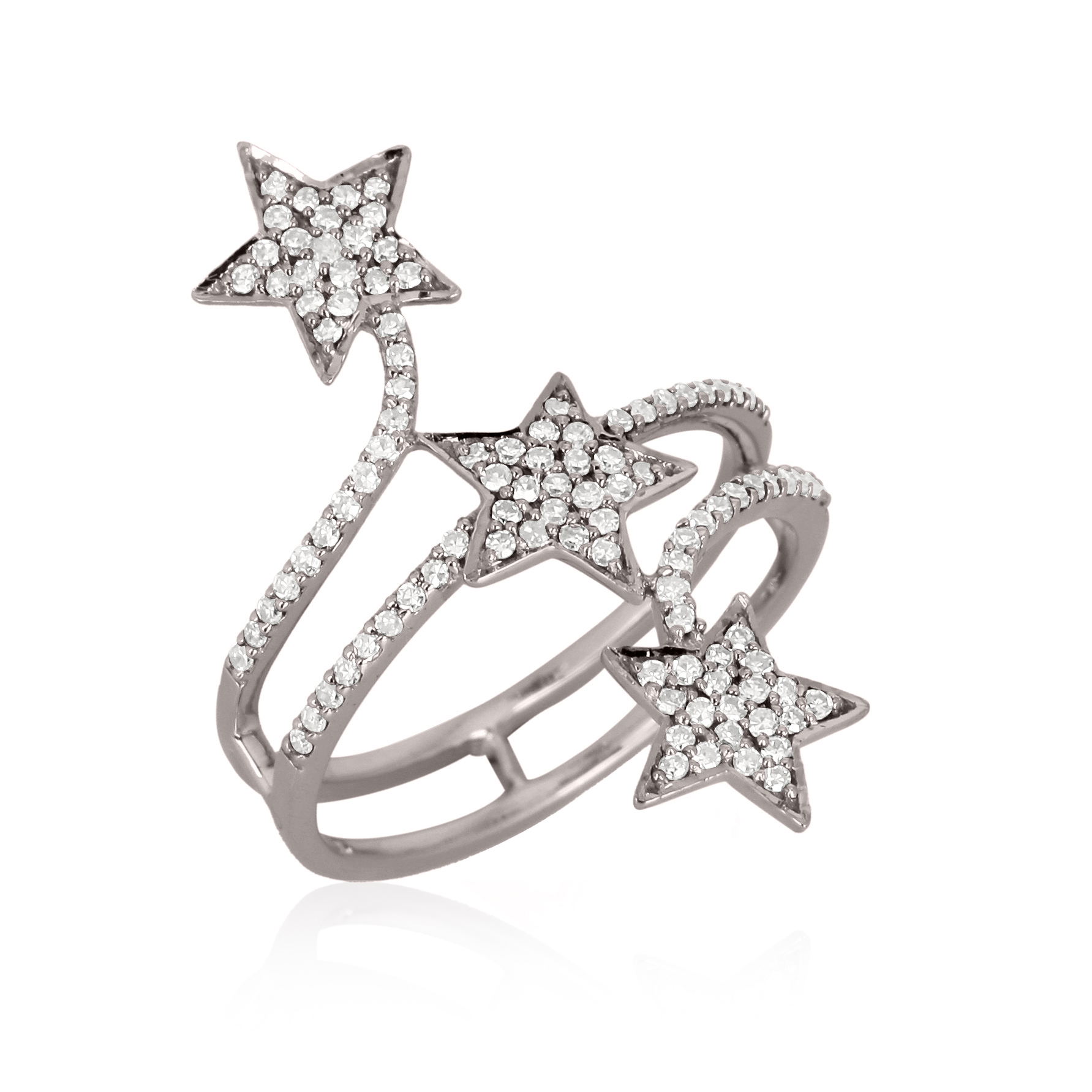 Sterling Silver Three Star Diamond Ring