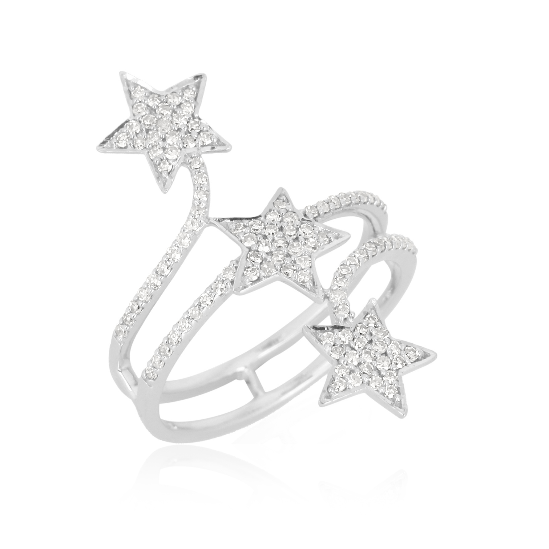 White Gold Three Star Diamond Ring