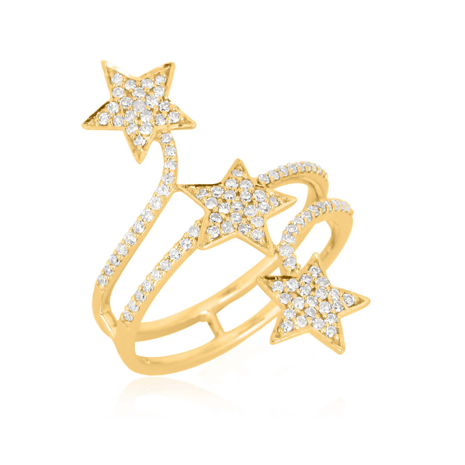 Yellow Gold Three Star Diamond Ring