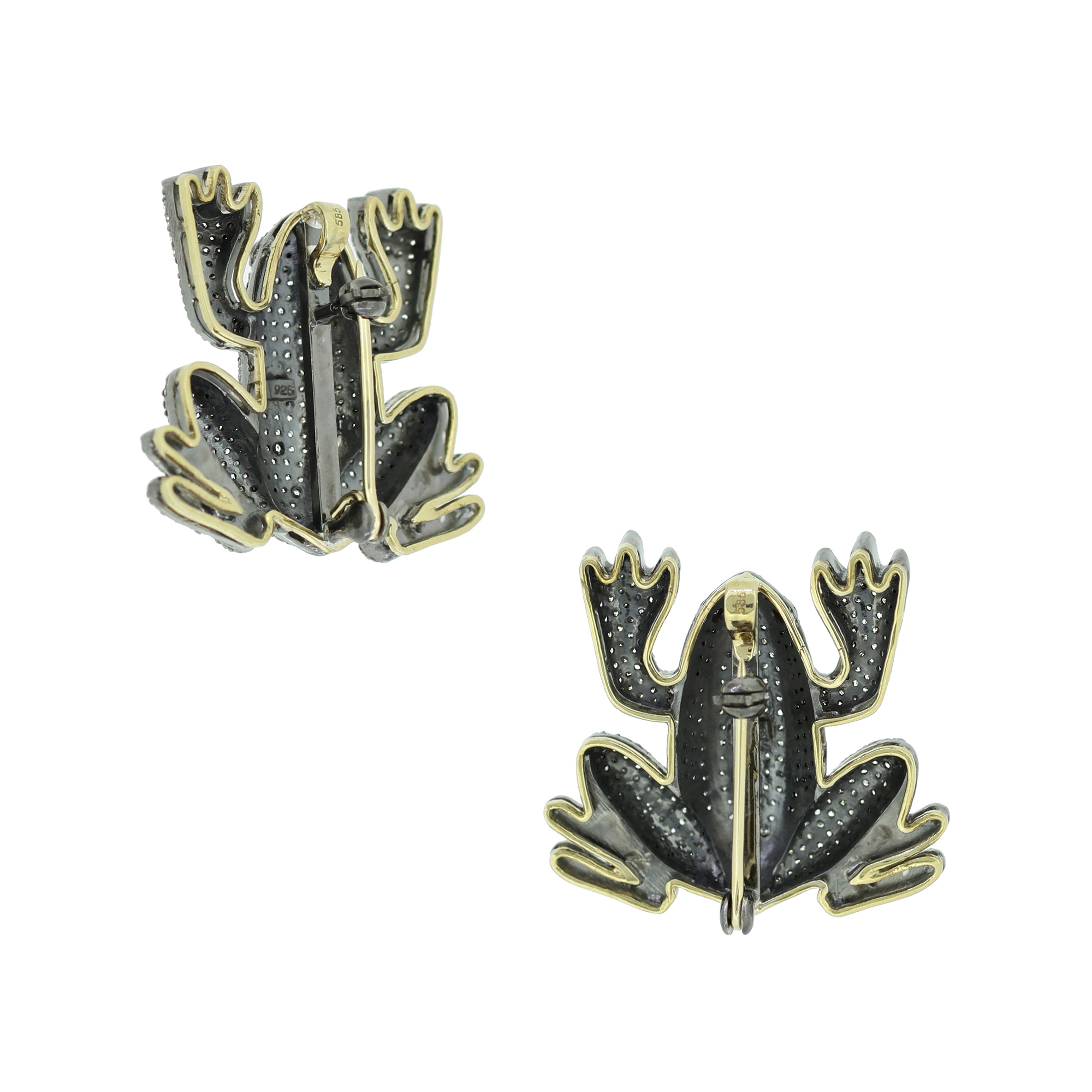 Sterling Silver Diamond Frog Brooch With Ruby Eyes
