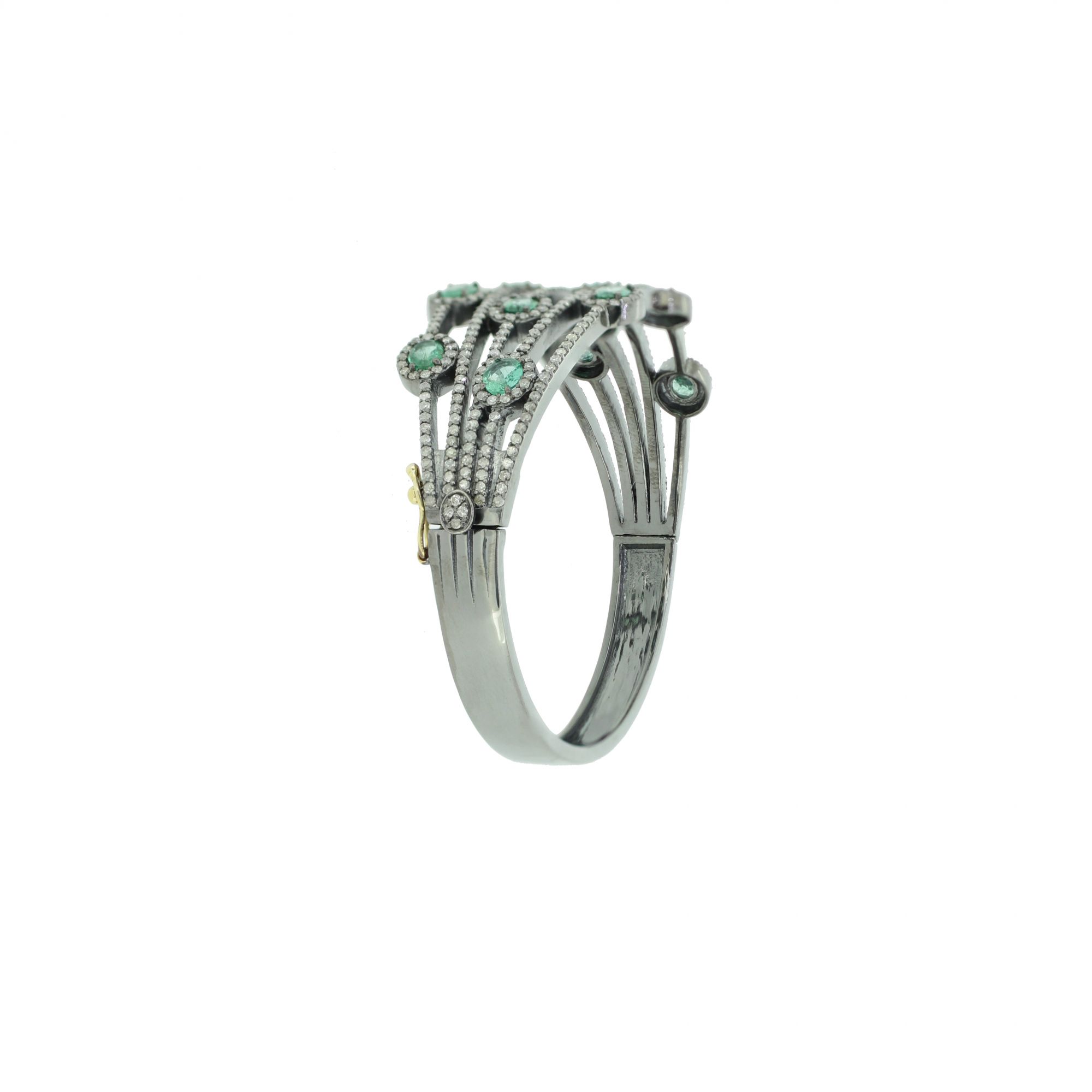 Sterling Silver Diamond Emerald Openable Bangle