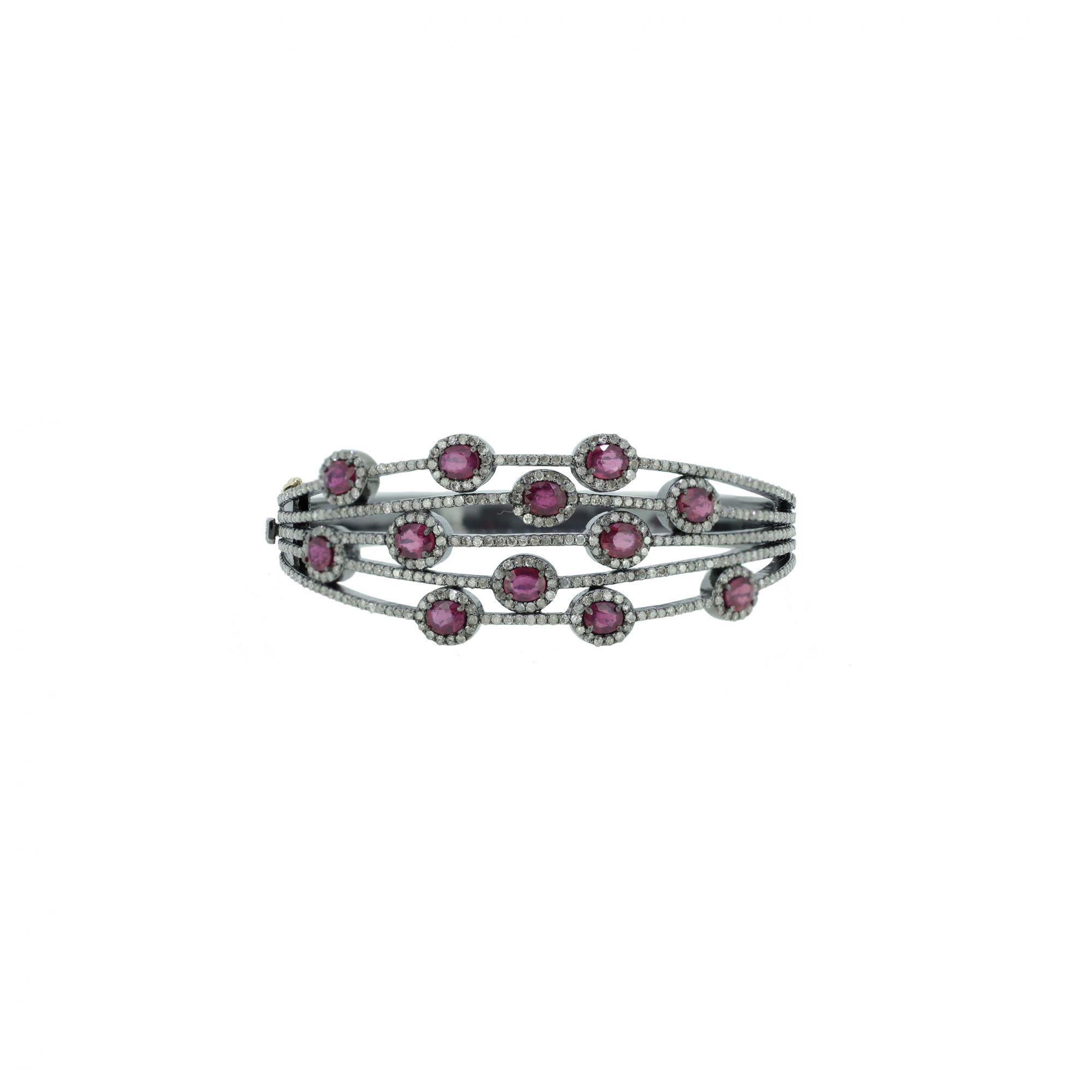 Sterling Silver Diamond Ruby Openable Bangle