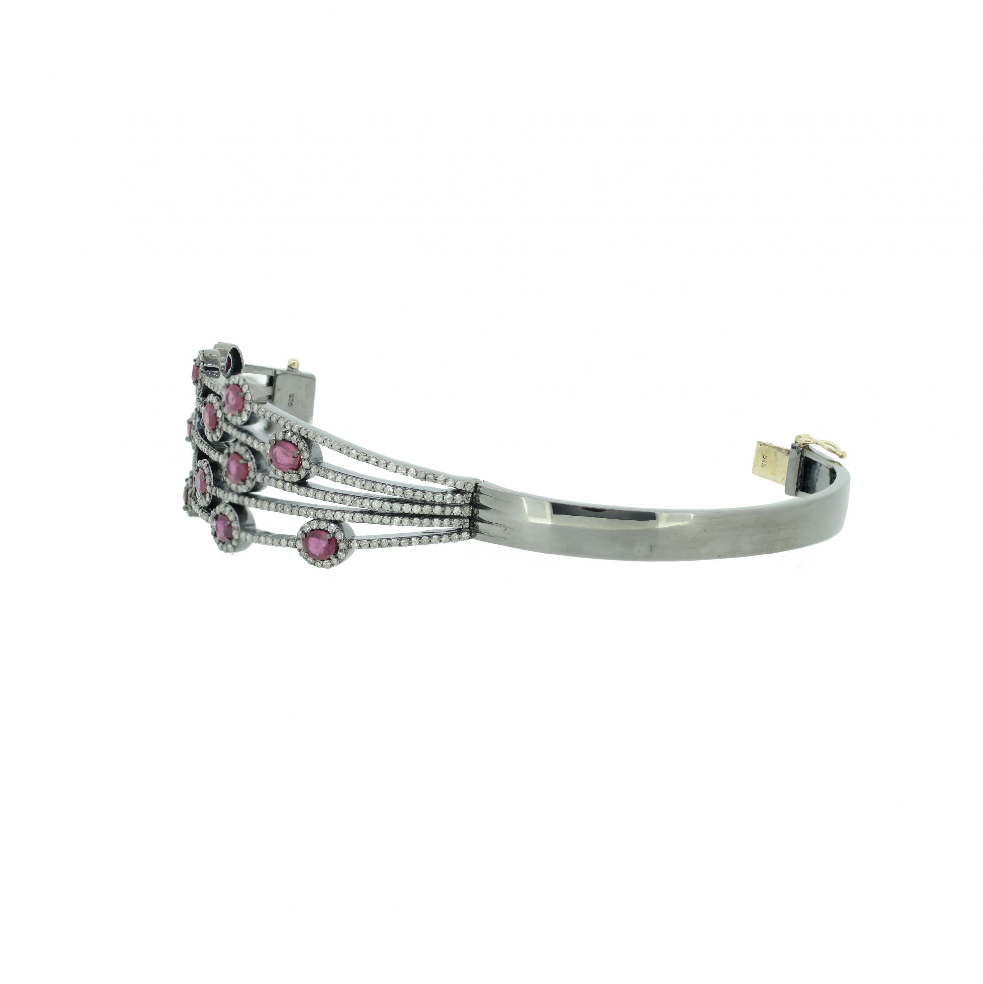 Sterling Silver Diamond Ruby Openable Bangle