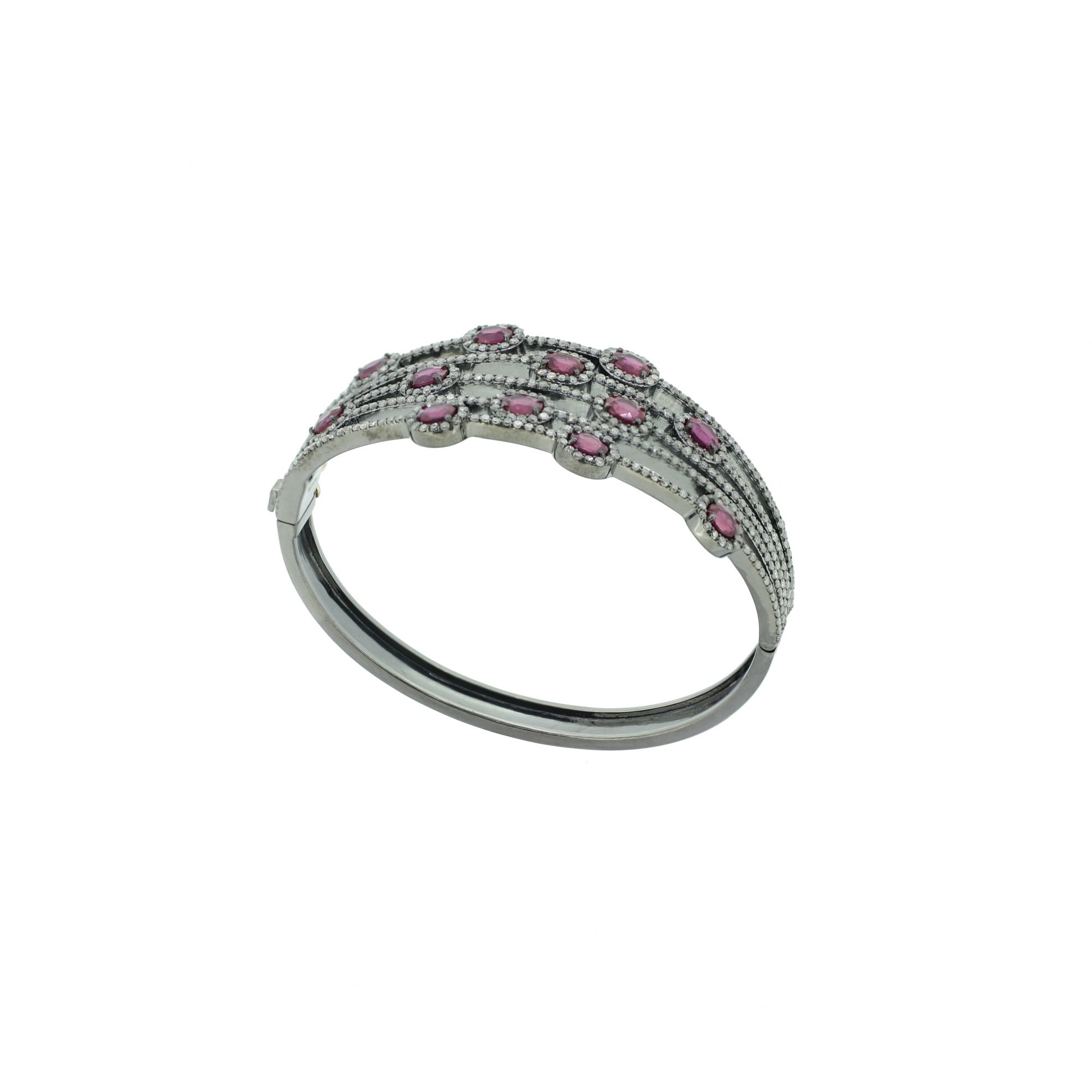 Sterling Silver Diamond Ruby Openable Bangle