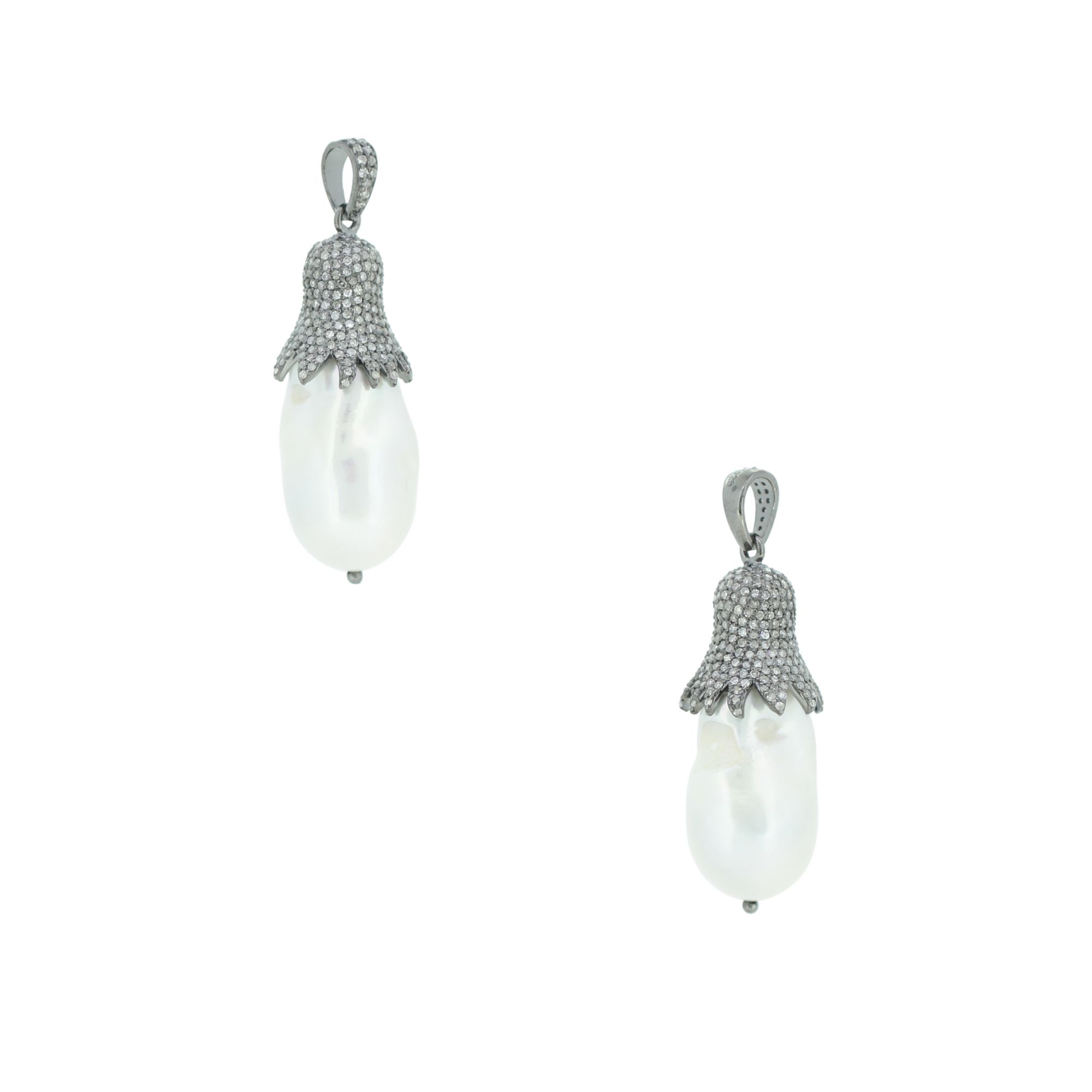 Sterling Silver Classic Pearl Diamond Pendant