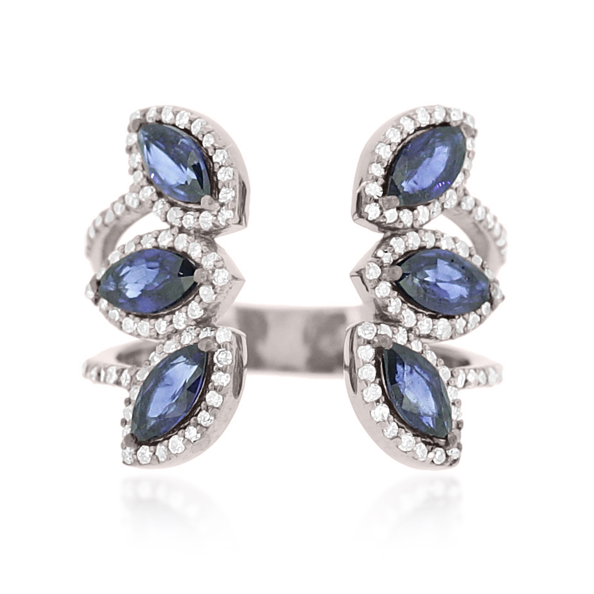 Sterling Silver Blue Sapphire Marquise Diamond Ring