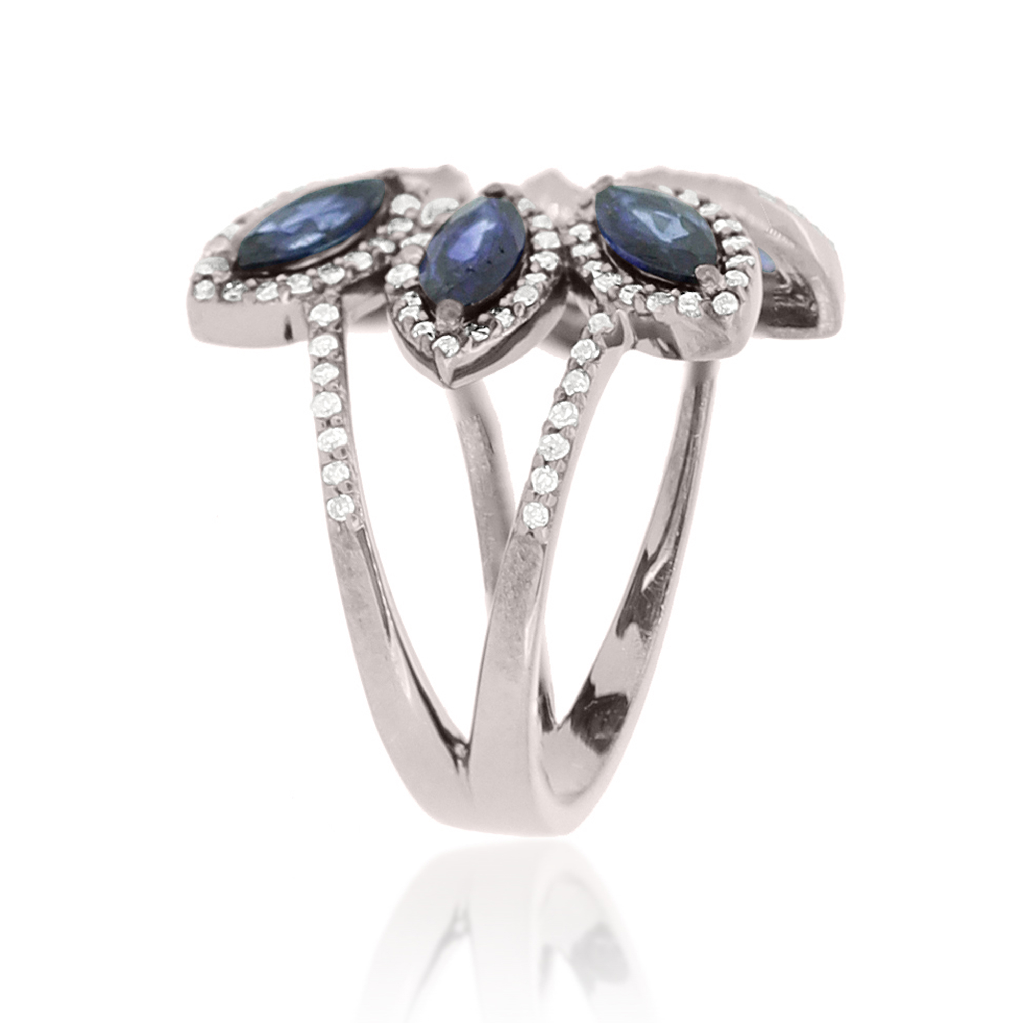 Sterling Silver Blue Sapphire Marquise Diamond Ring