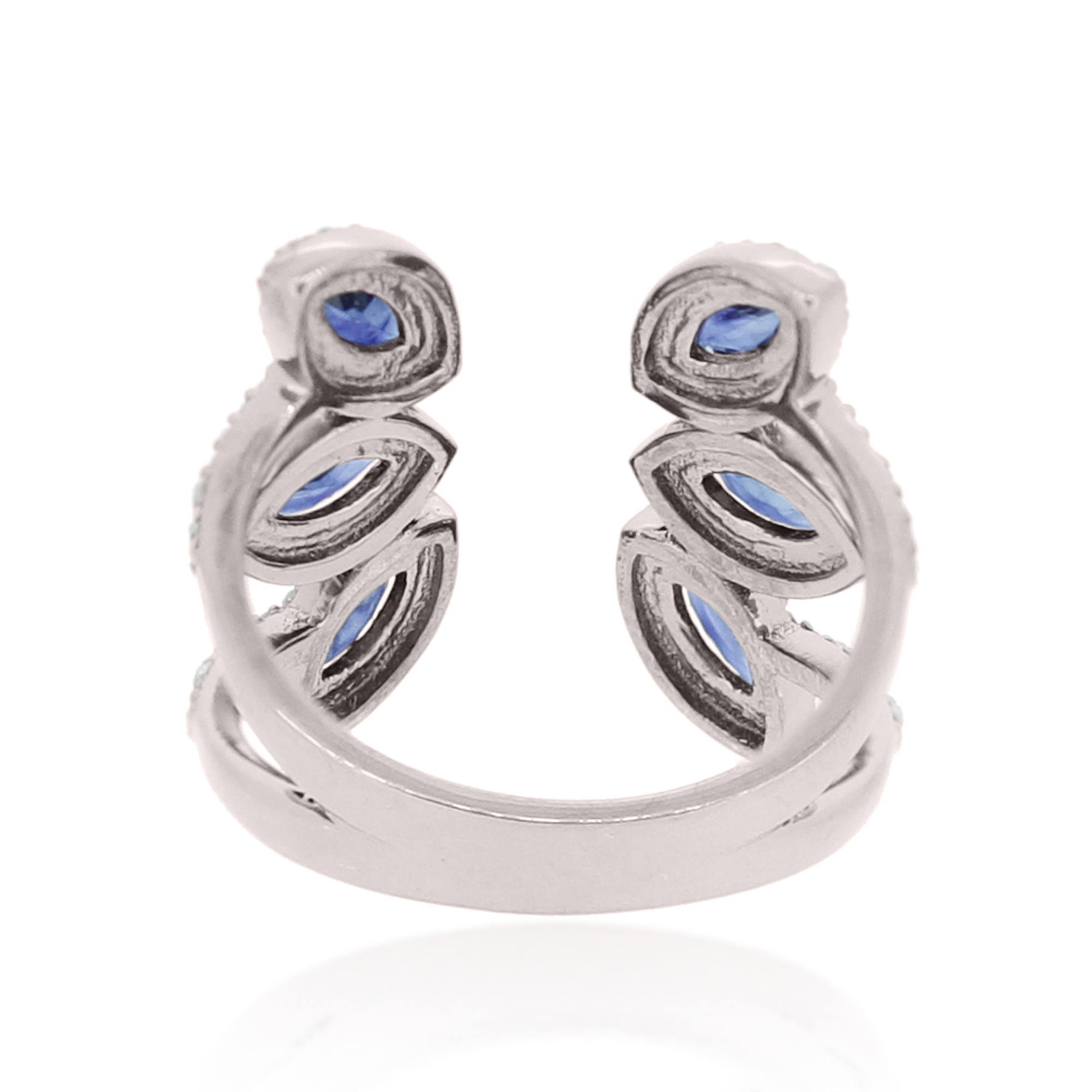 Sterling Silver Blue Sapphire Marquise Diamond Ring