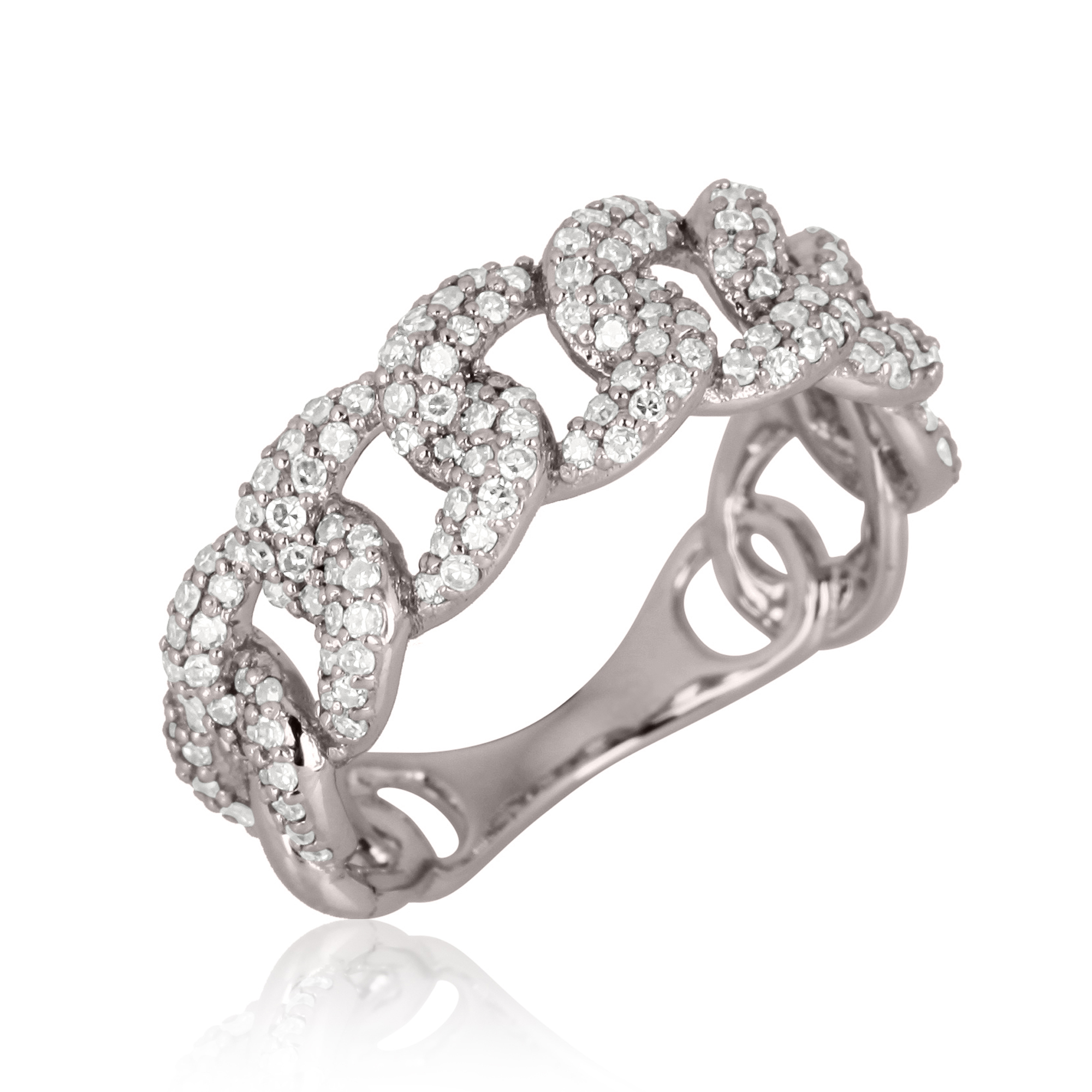 Sterling Silver Link Diamond Ring