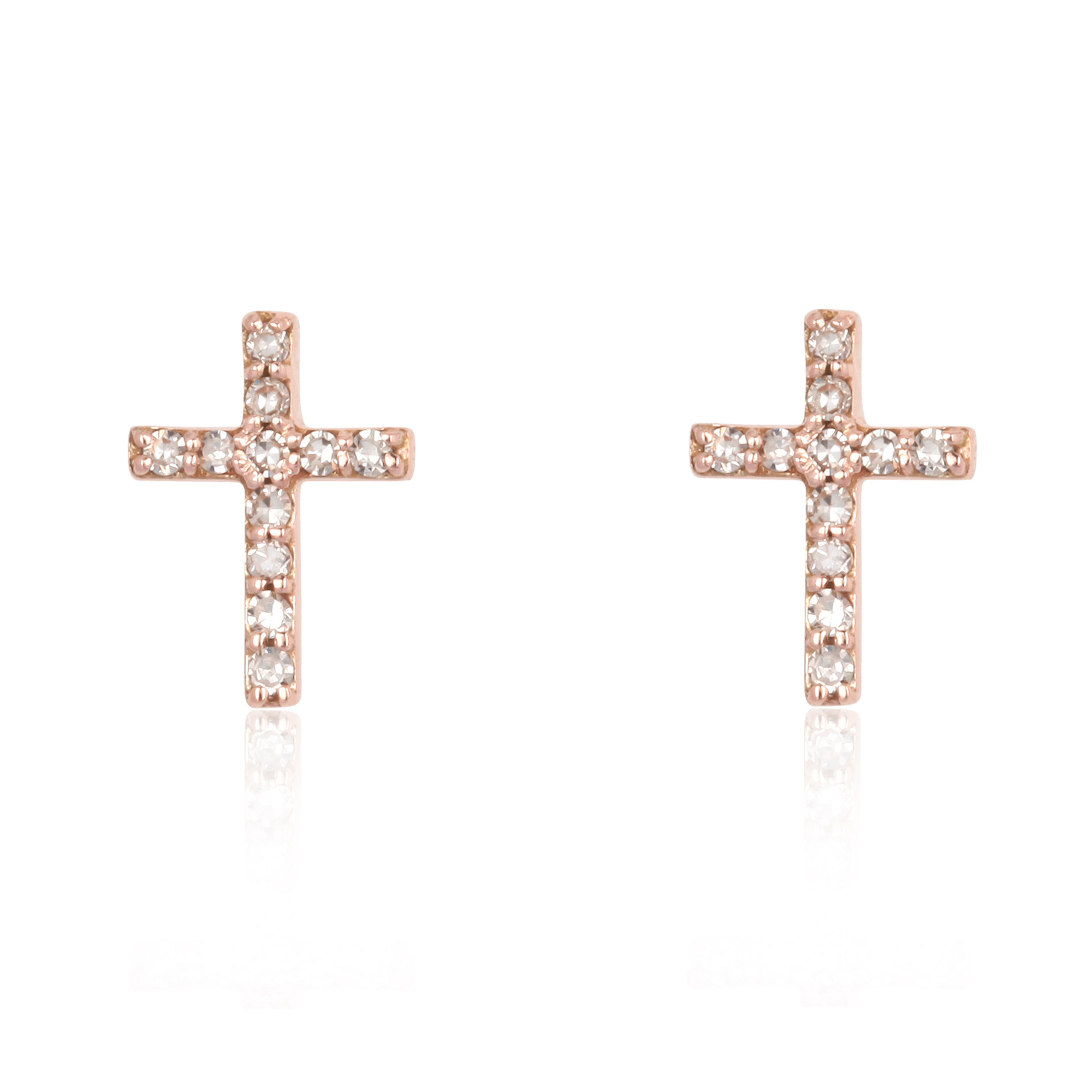 Rose Gold Cross Diamond Studs