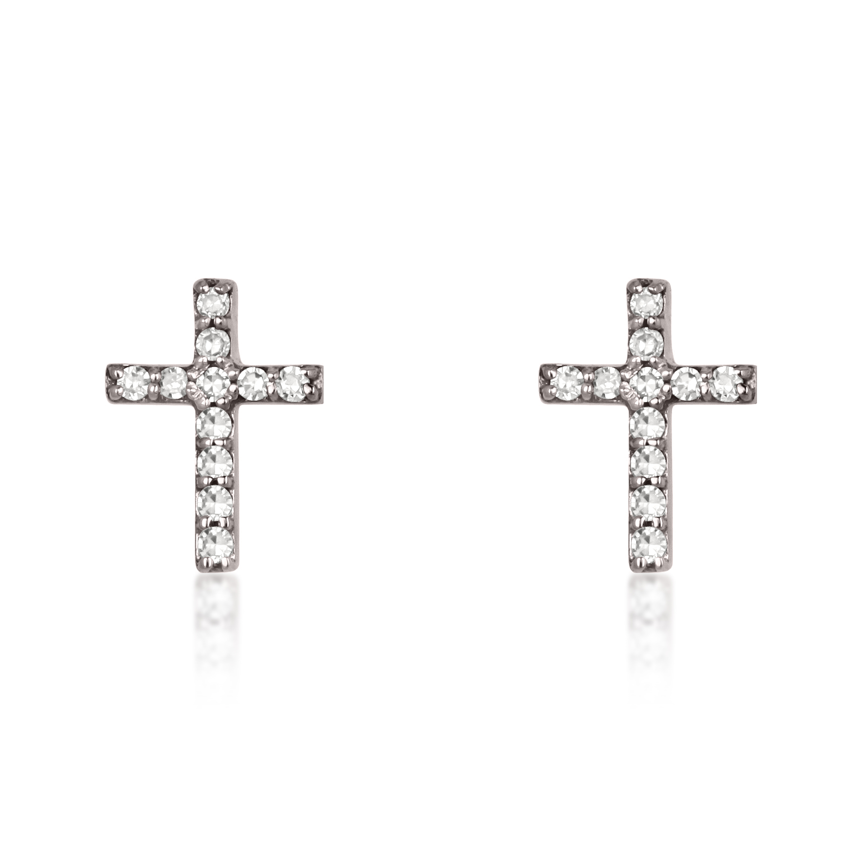 Sterling Silver Cross Diamond Studs