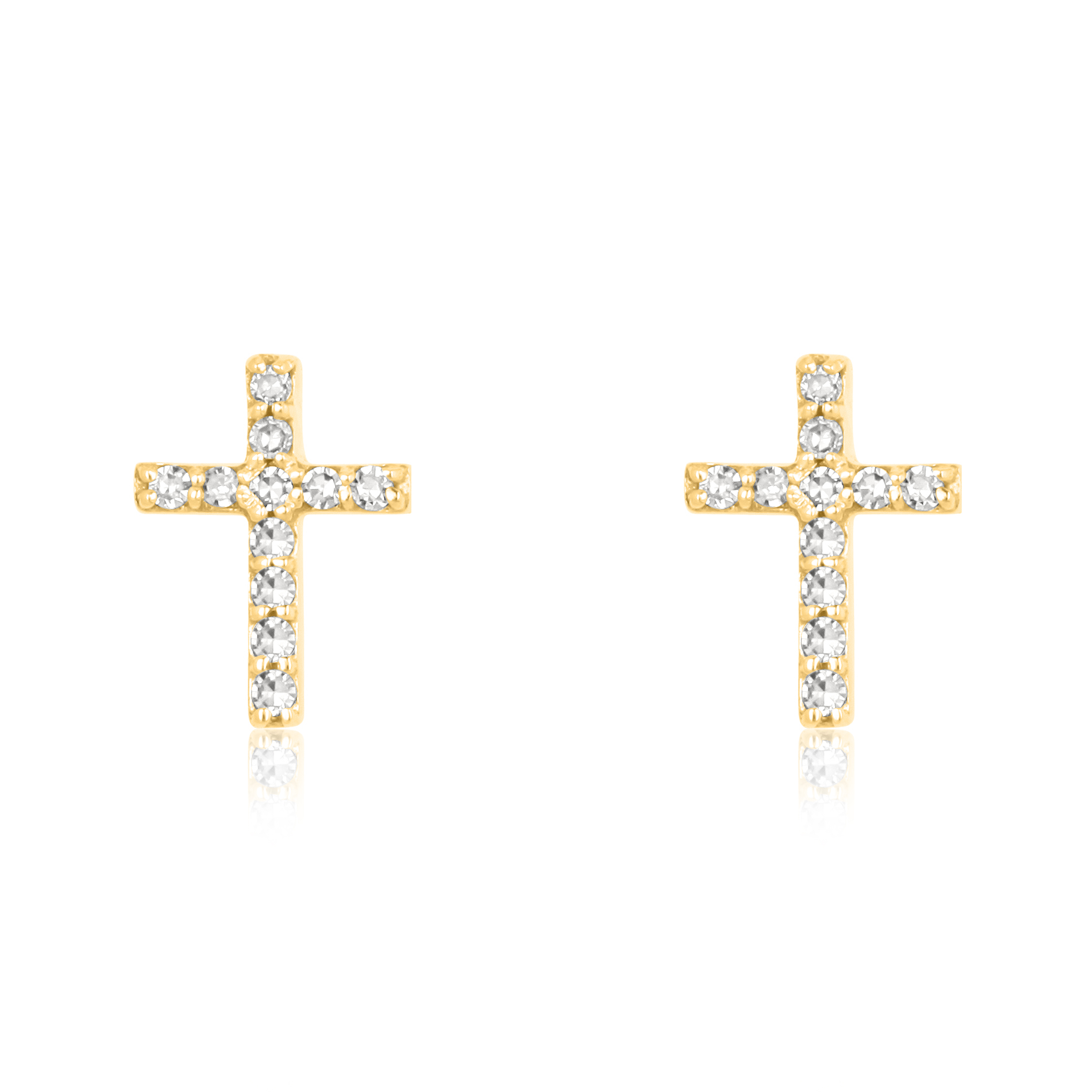 Yellow Gold Cross Diamond Studs