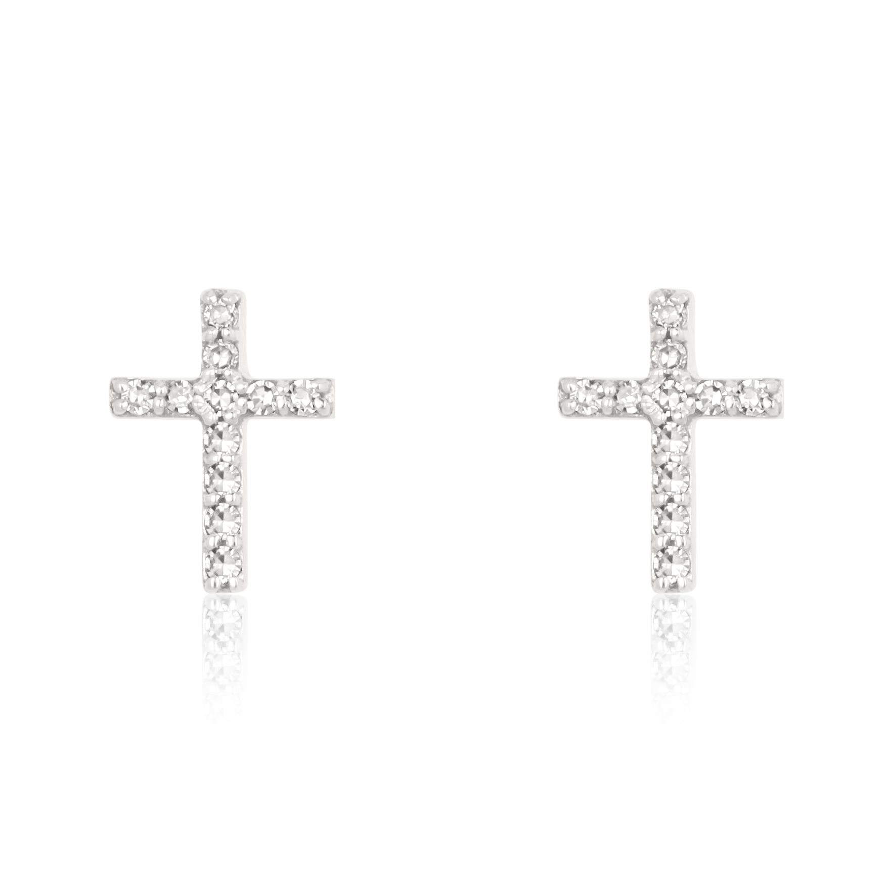 Sterling Silver Cross Diamond Studs