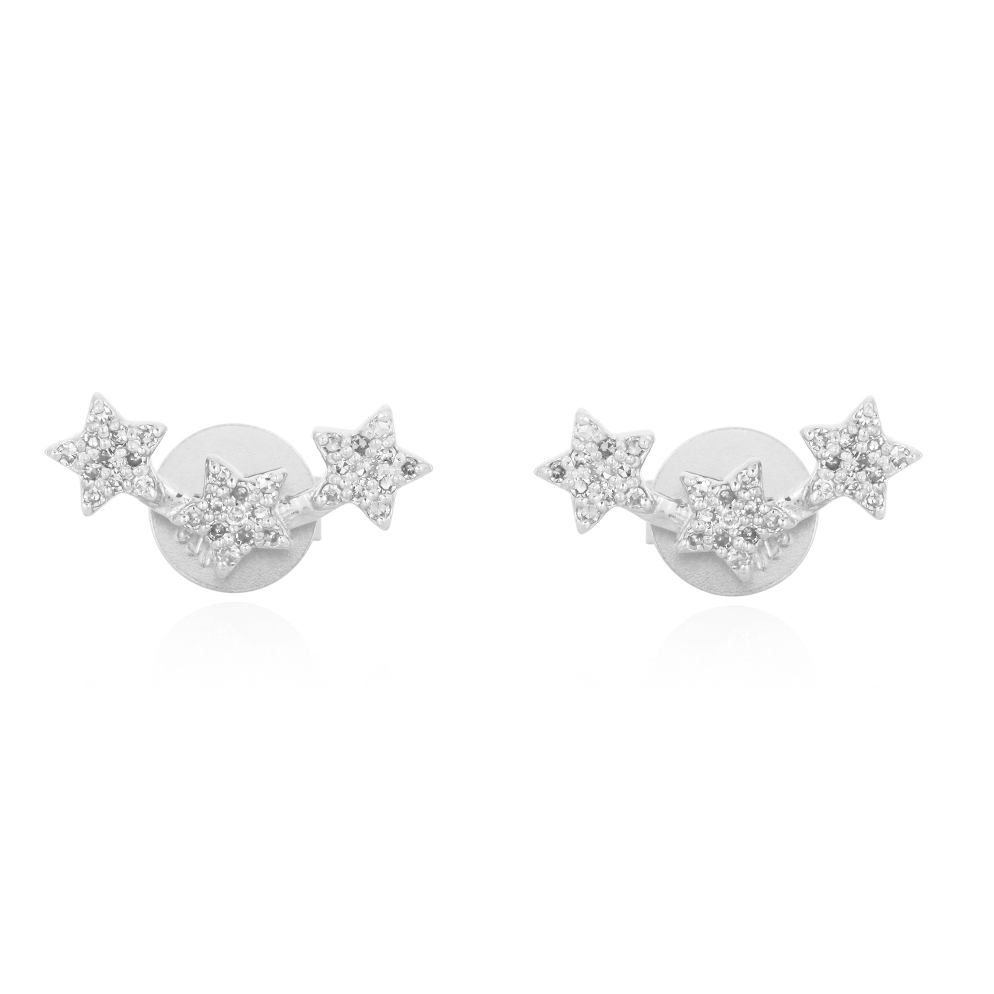 White Gold Diamond Tri Star Climber Earrings