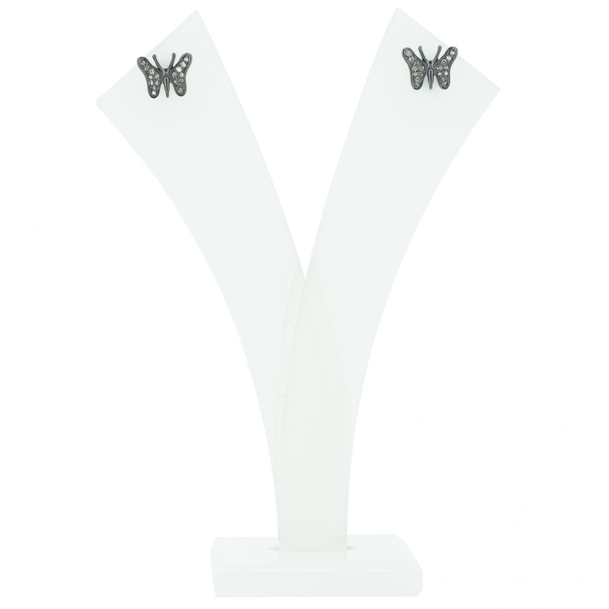 Sterling Silver Diamond Butterfly Studs